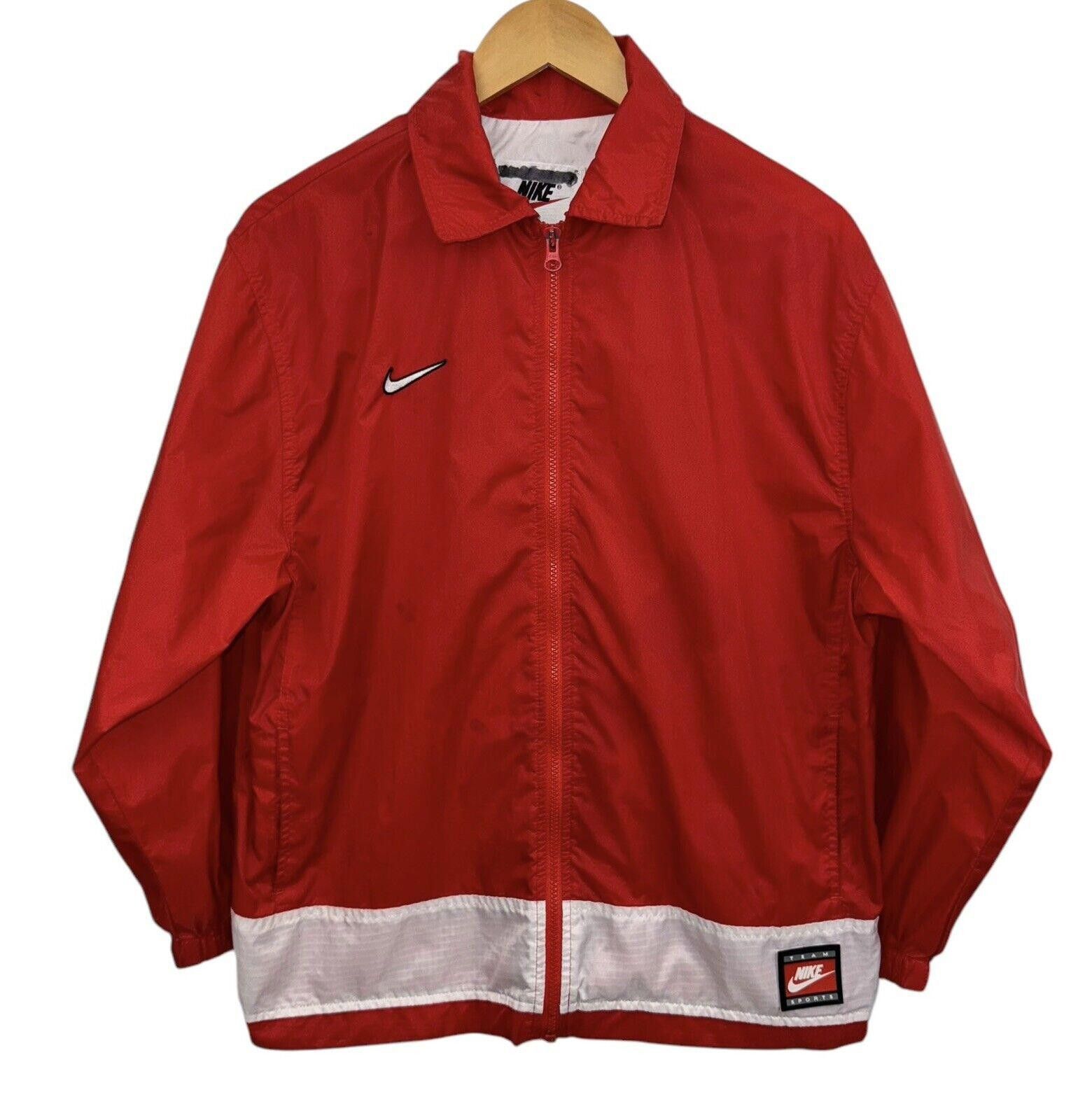 Nike Vintage Nike Team 90s Red Full Zip Windbreaker Jacket Kids L Size ONE SIZE - 1 Thumbnail