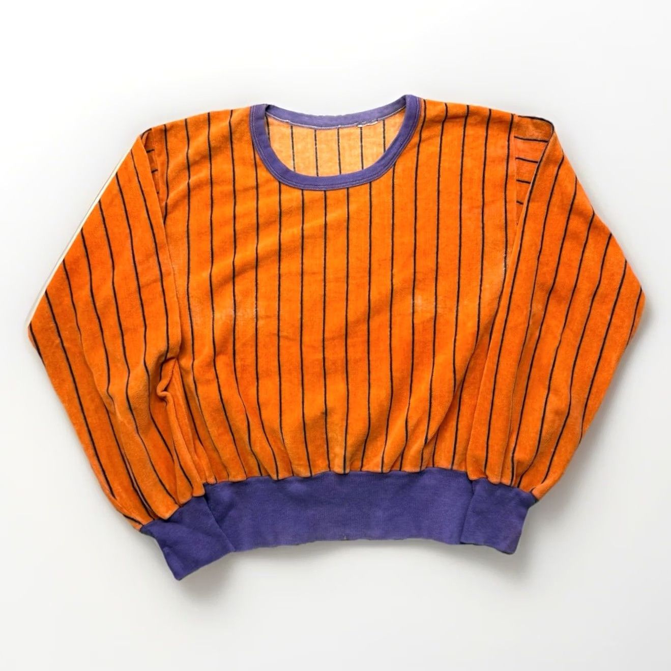 Velour VINTAGE Velour Striped Sweatshirt Mens M Orange Purple Crewneck Pullover 80s Camptown Size US M / EU 48-50 / 2 - 2 Thumbnail