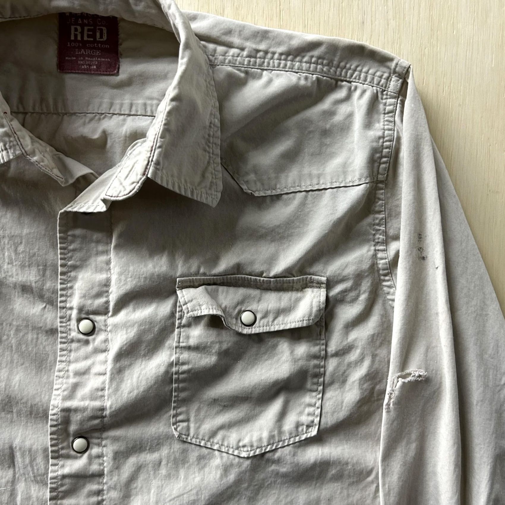 Wrangler Wrangler Shirt Mens Large Beige Solid Long Sleeve Snap Button Up Workwear Size US L / EU 52-54 / 3 - 2 Thumbnail