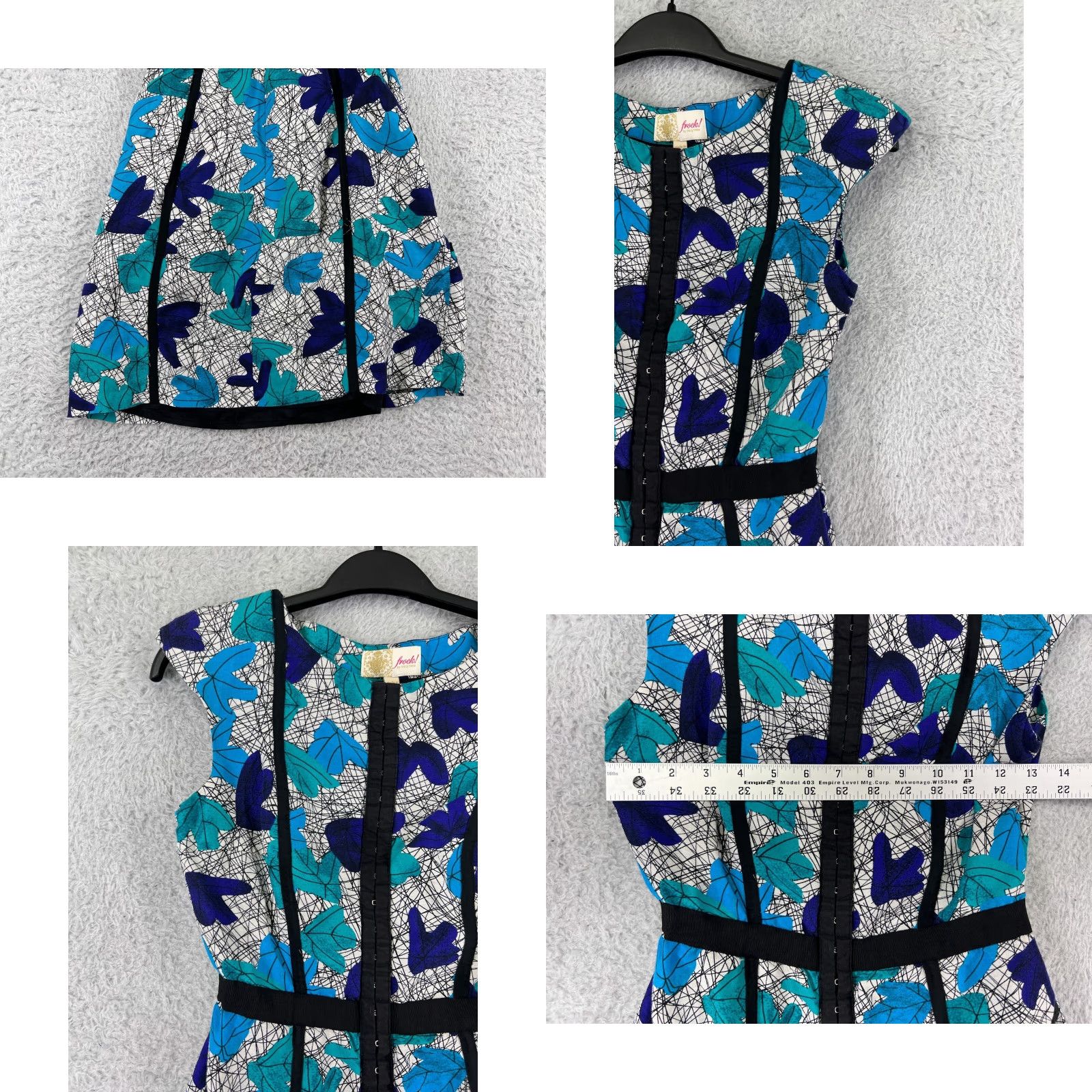 Anthropologie Tracy Reese Dress Frock Women 0 Blue Leaf Pattern Linen Silk Blend Sleeveless Mini Dress - 90s Bohemian Floral Casual Party Cocktail - Blue - Damen? Size XS / US 0-2 / IT 36-38 - 8 Thumbnail