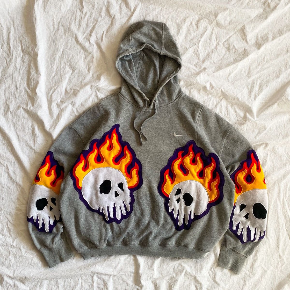 Reworked Nike Custom Burning Skulls Skeleton Custom Hoodie