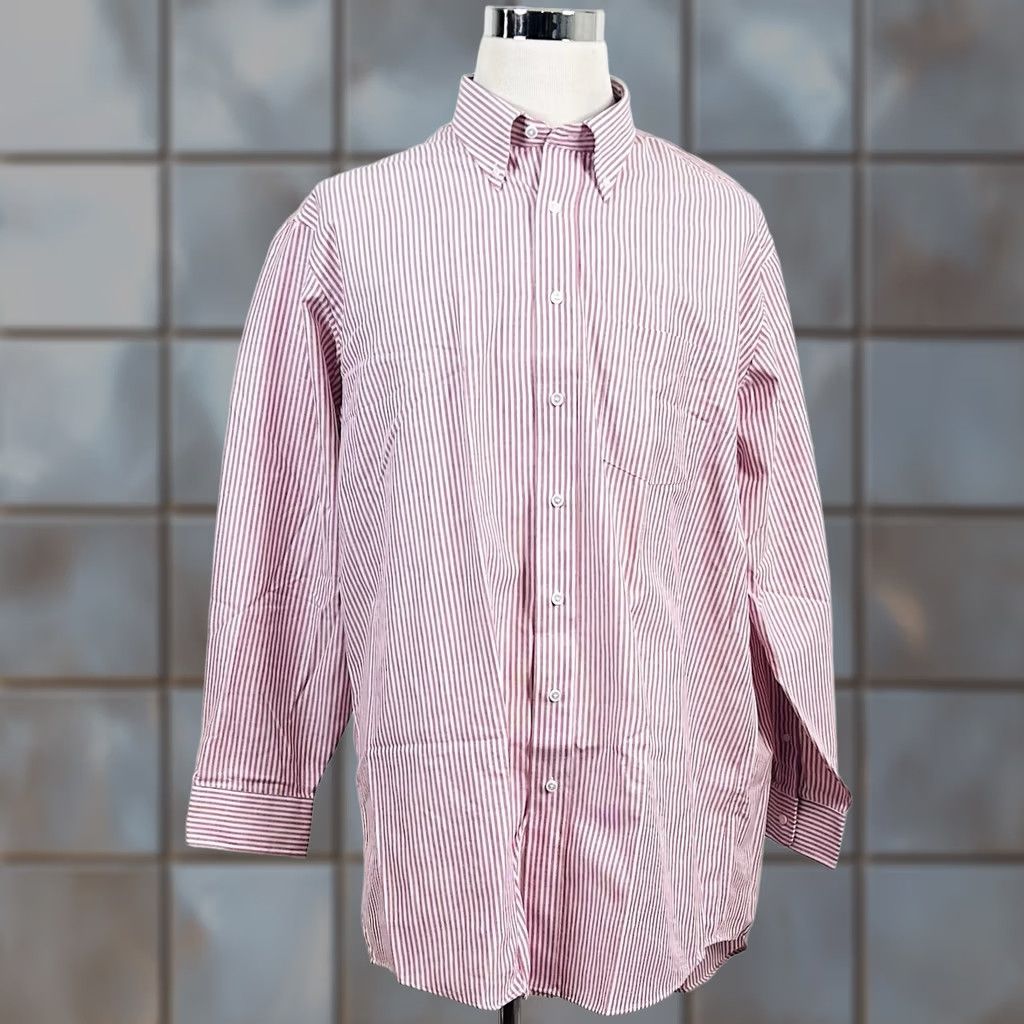 Stafford Stafford Dress Shirt Red White Striped Cotton Blend 18 35 Extra Tall Oxford Button-Down Collar Men Shirt Size 18 Mens Size 48R - 1 Thumbnail