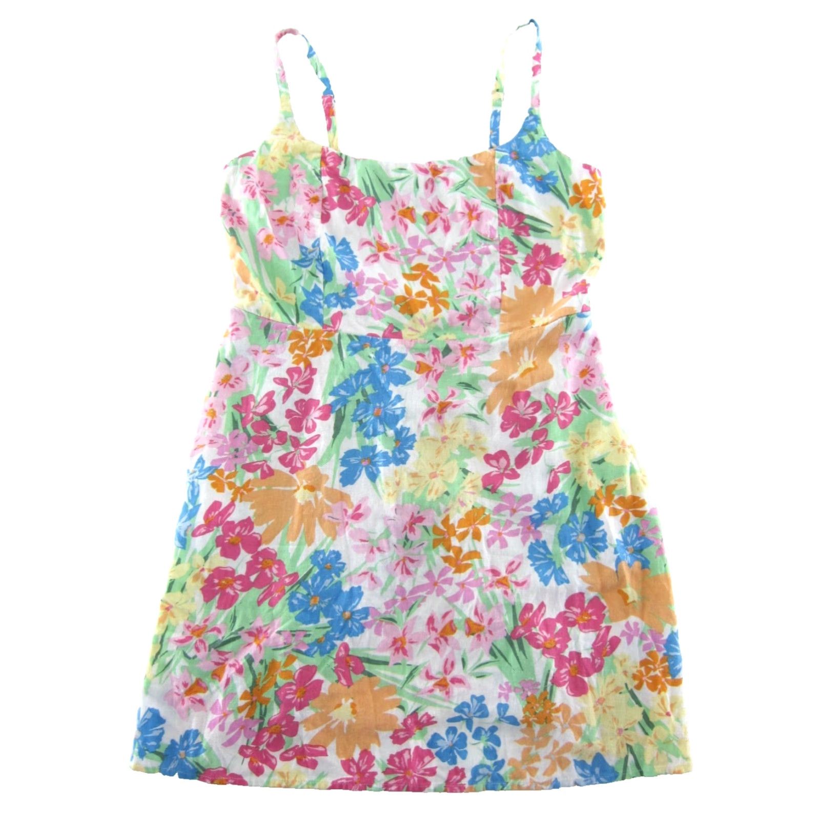 Old Navy NWT Old Navy Linen Pink Blue Yellow White Floral Pocket Sheath Sun Tank Dress L Size L / US 10 / IT 46 - 2 Thumbnail