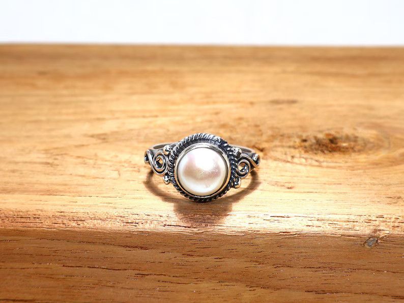 Handmade Pearl Ring, Sterling Silver Promise Ring, Handmade Jewelry Size ONE SIZE - 1 Thumbnail
