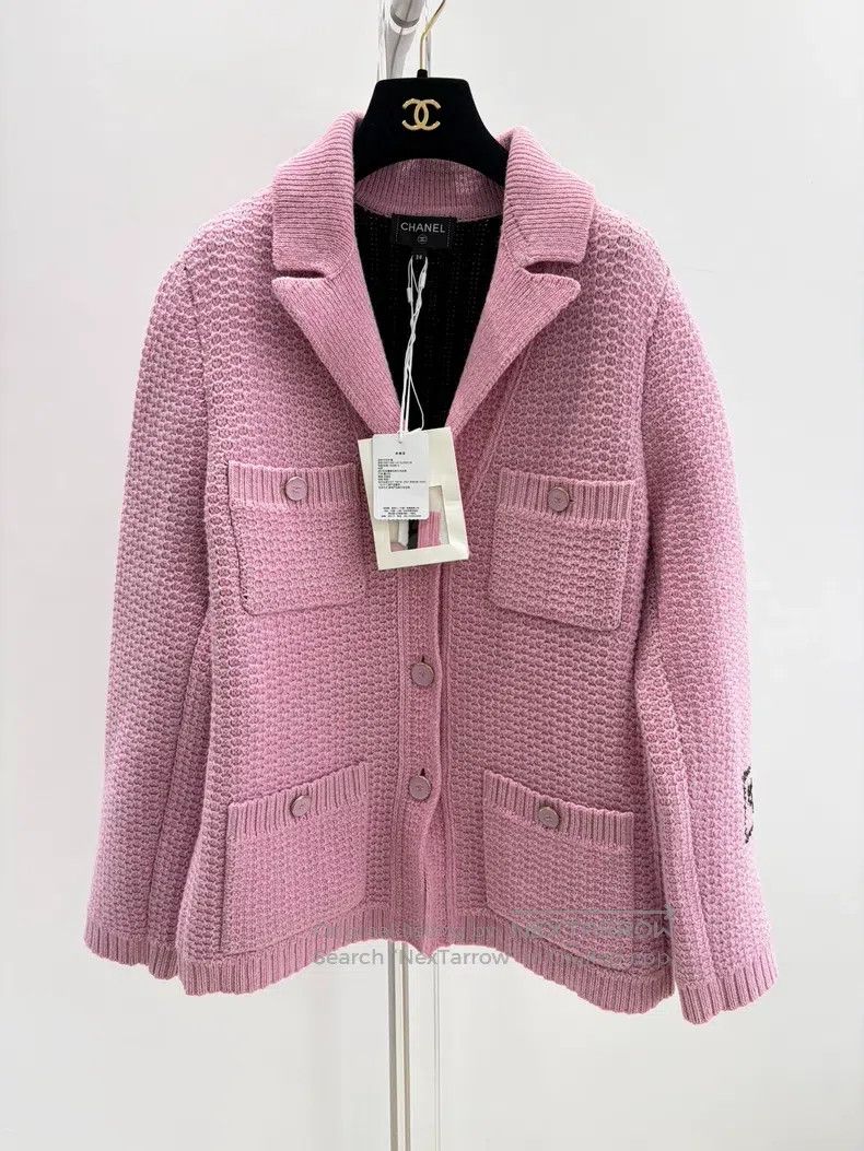 Chanel Chanel Pink cotton wool knitted coat Size XS / US 0-2 / IT 36-38 - 1 Thumbnail