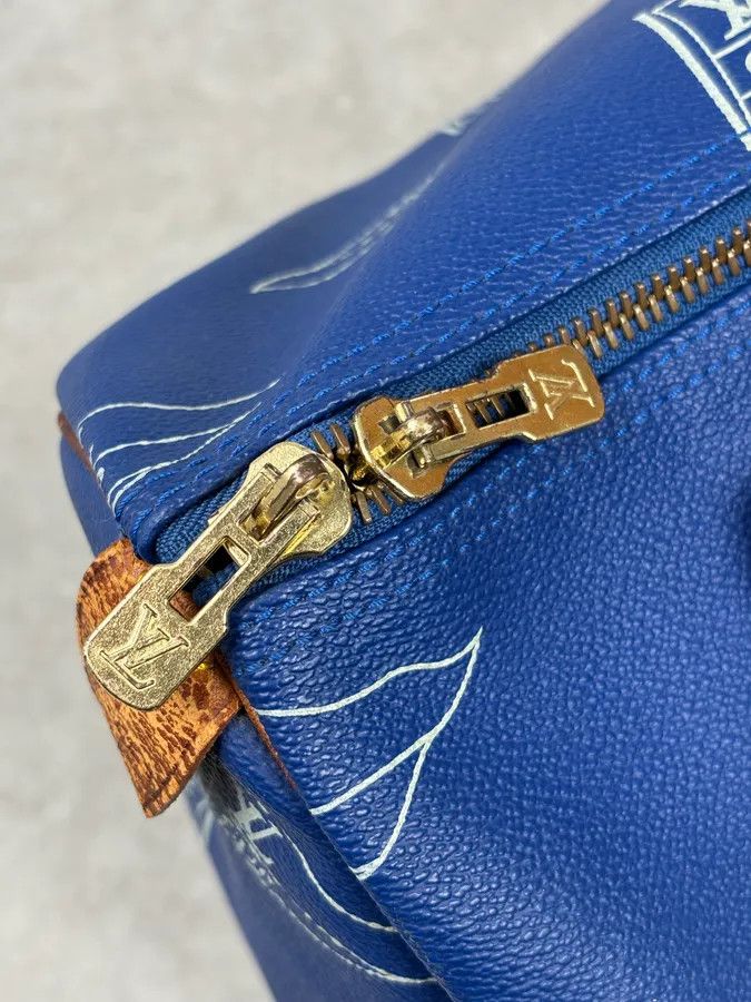 Louis Vuitton 1992 Louis Vuitton LV Cup Falgs Keepall 45 Blue Regatta Blue Leather Travel Bag Size ONE SIZE - 12 Thumbnail