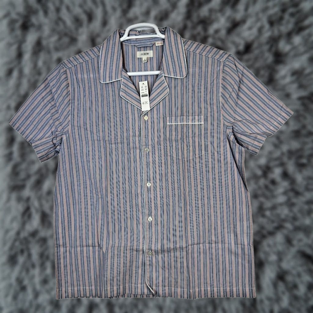 J.Crew J.CREW Pajama Top Men’s Large Blue Stripe Short Sleeve Cotton Shirt Bu M 169 Size US L / EU 52-54 / 3 - 1 Thumbnail
