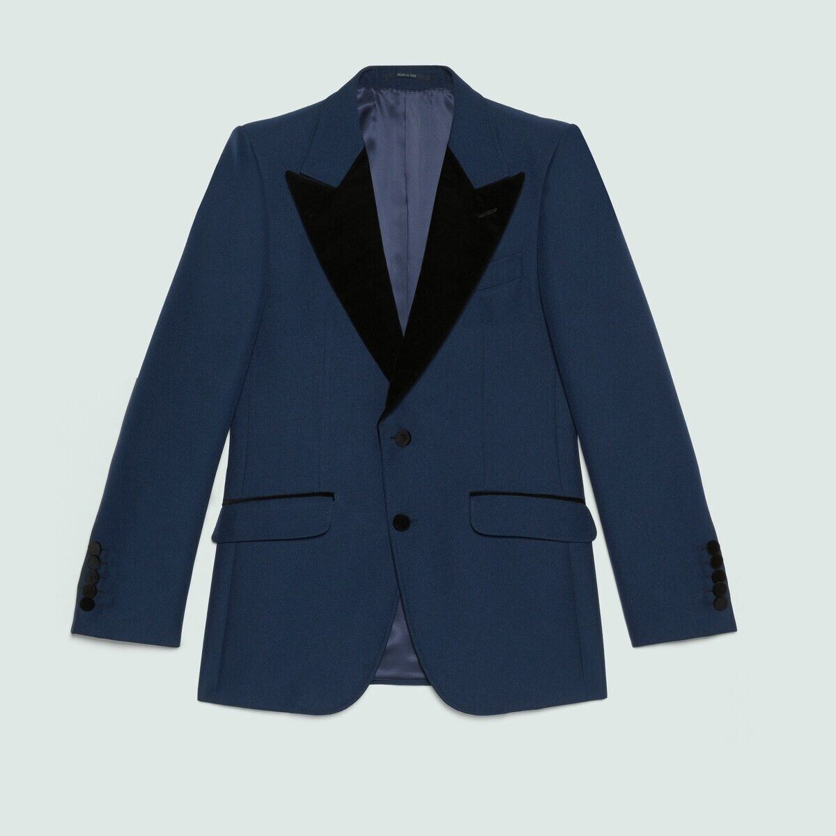Gucci o1s1wg110125 Formal Jacket With Velvet Detail in Dark Blue Size US M / EU 48-50 / 2 - 1 Thumbnail