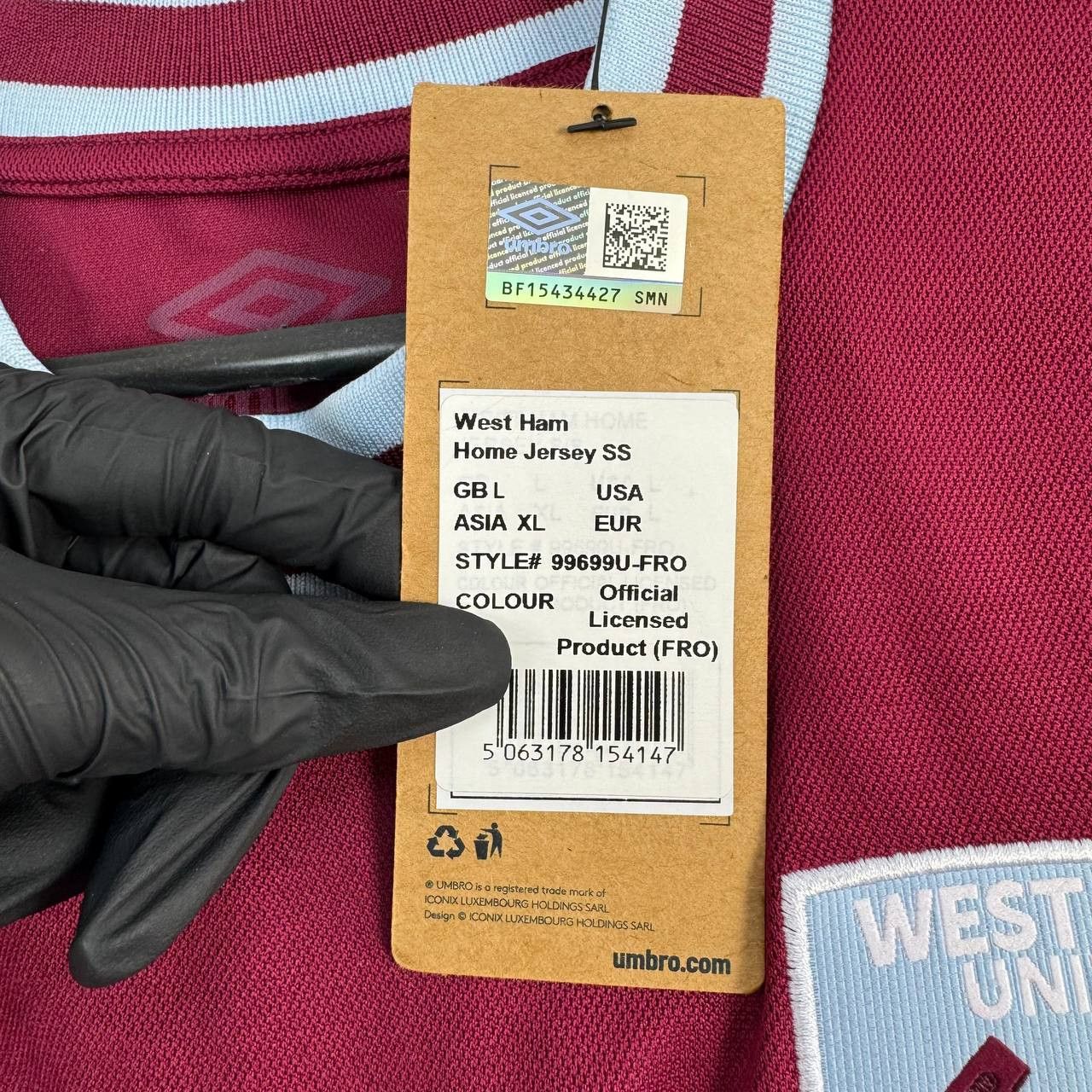 Umbro West Ham United 2020/21 Home Jersey Umbro #25 Size L Size US L / EU 52-54 / 3 - 5 Thumbnail