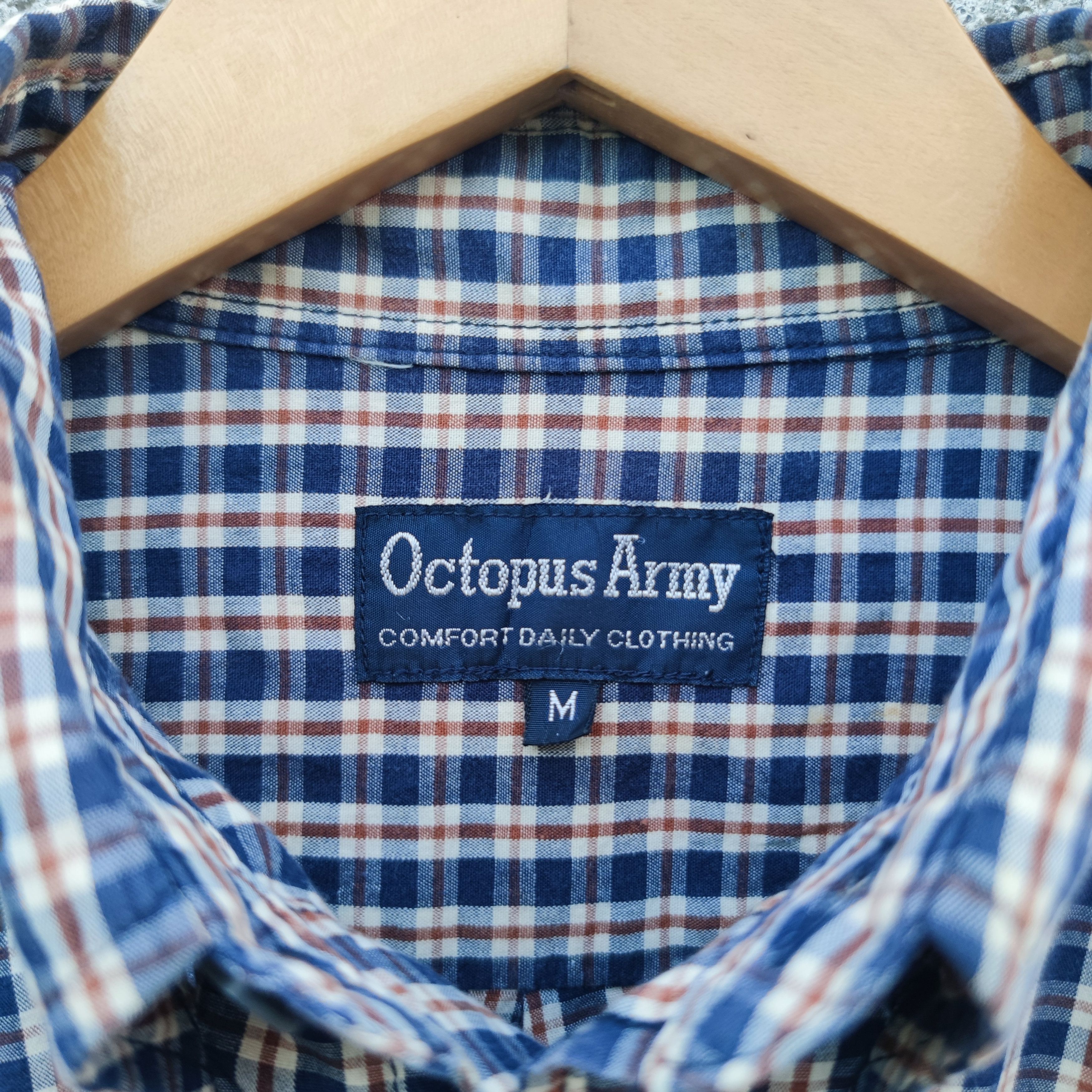 Japanese Brand × Octopus × Vintage Octopus Army Plaid Cotton Button Down Shirt Size US M / EU 48-50 / 2 - 2 Thumbnail