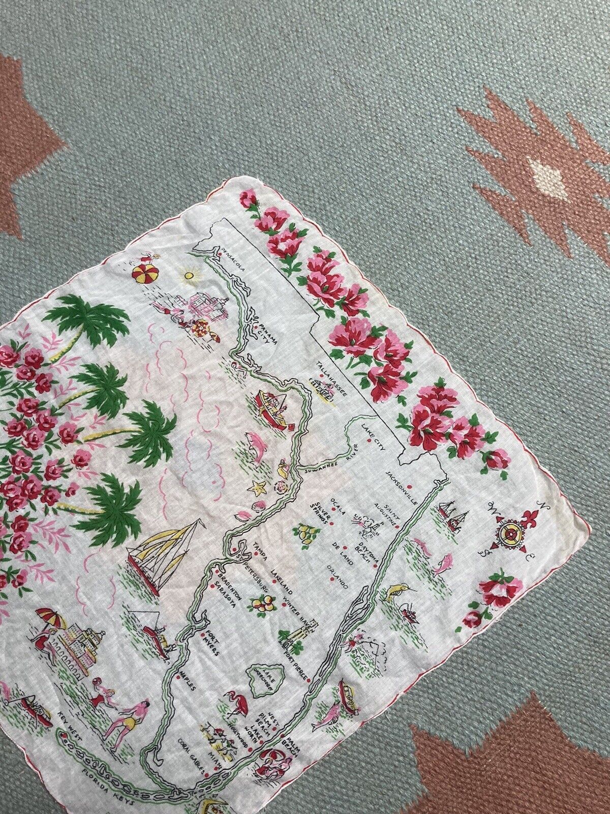 Vintage 1950s Florida souvenir hanky handkerchief bandana pre Disney Size ONE SIZE - 4 Thumbnail