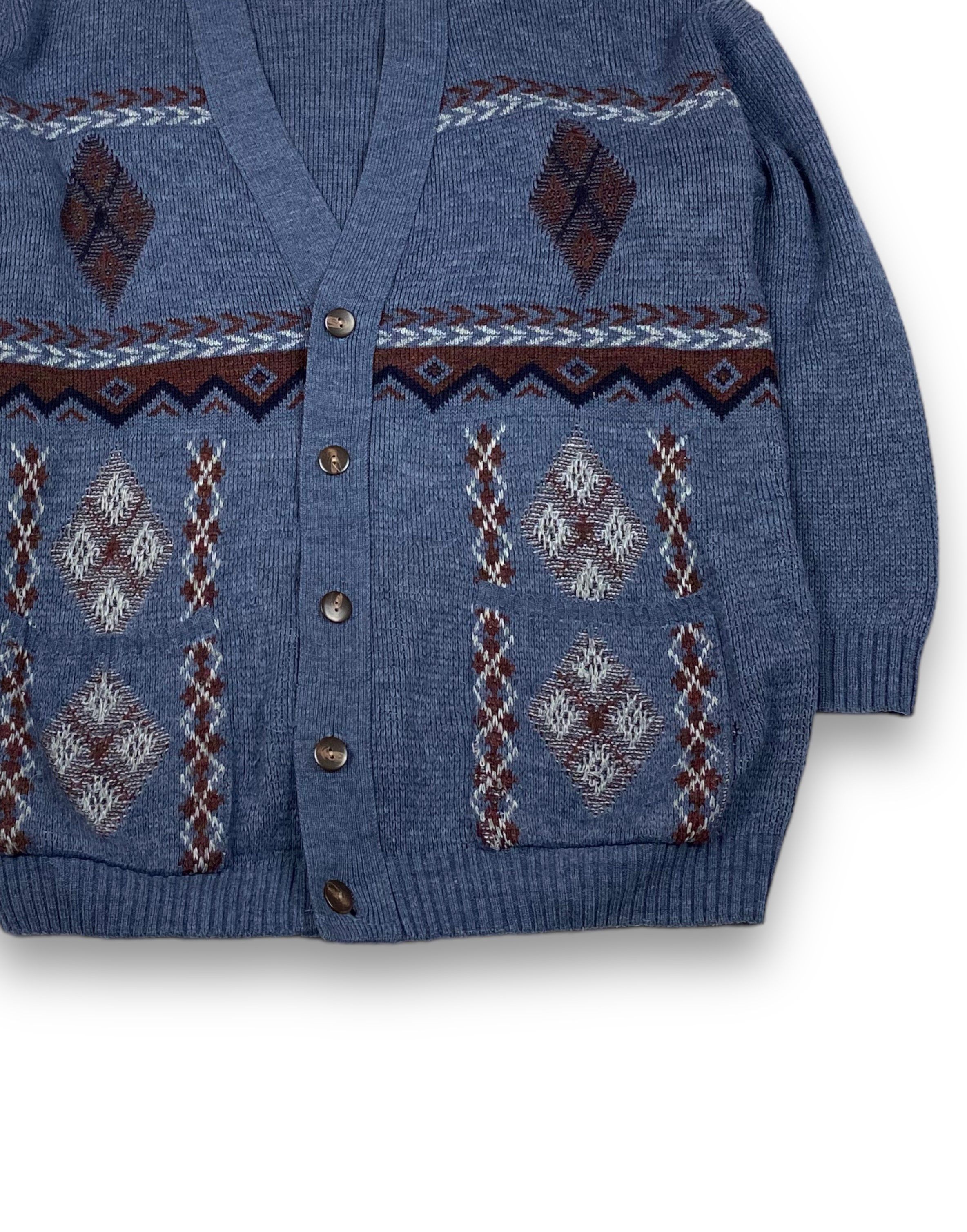 Vintage Vintage MENSWEAR Crazy Print Navy Cardigan M690 Size US XL / EU 56 / 4 - 2 Thumbnail