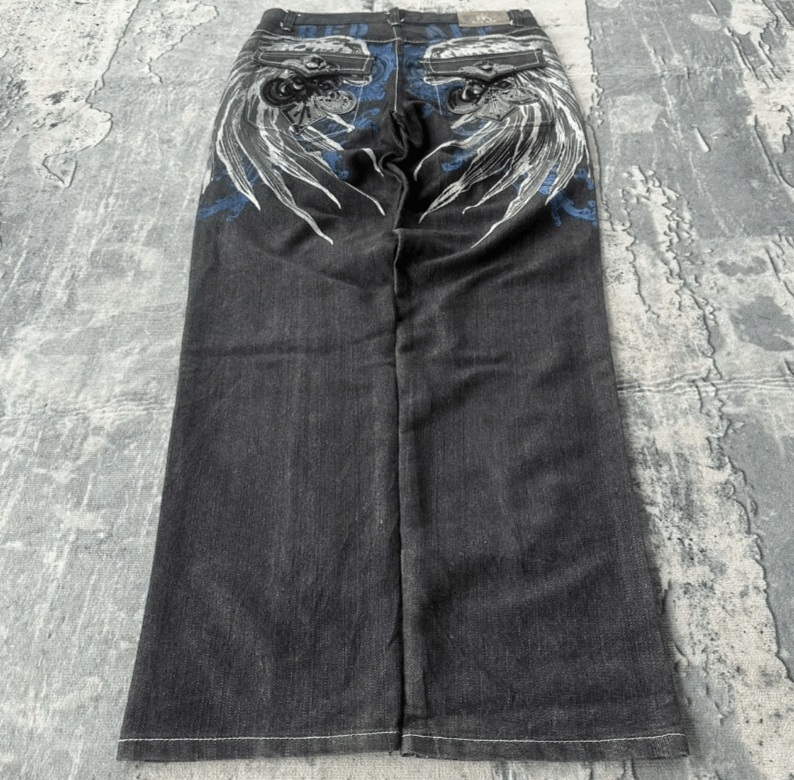 Japanese Brand Hip Hop Punk Style Pattern Embroidery Old Jeans Size US 34 / EU 50 - 2 Thumbnail