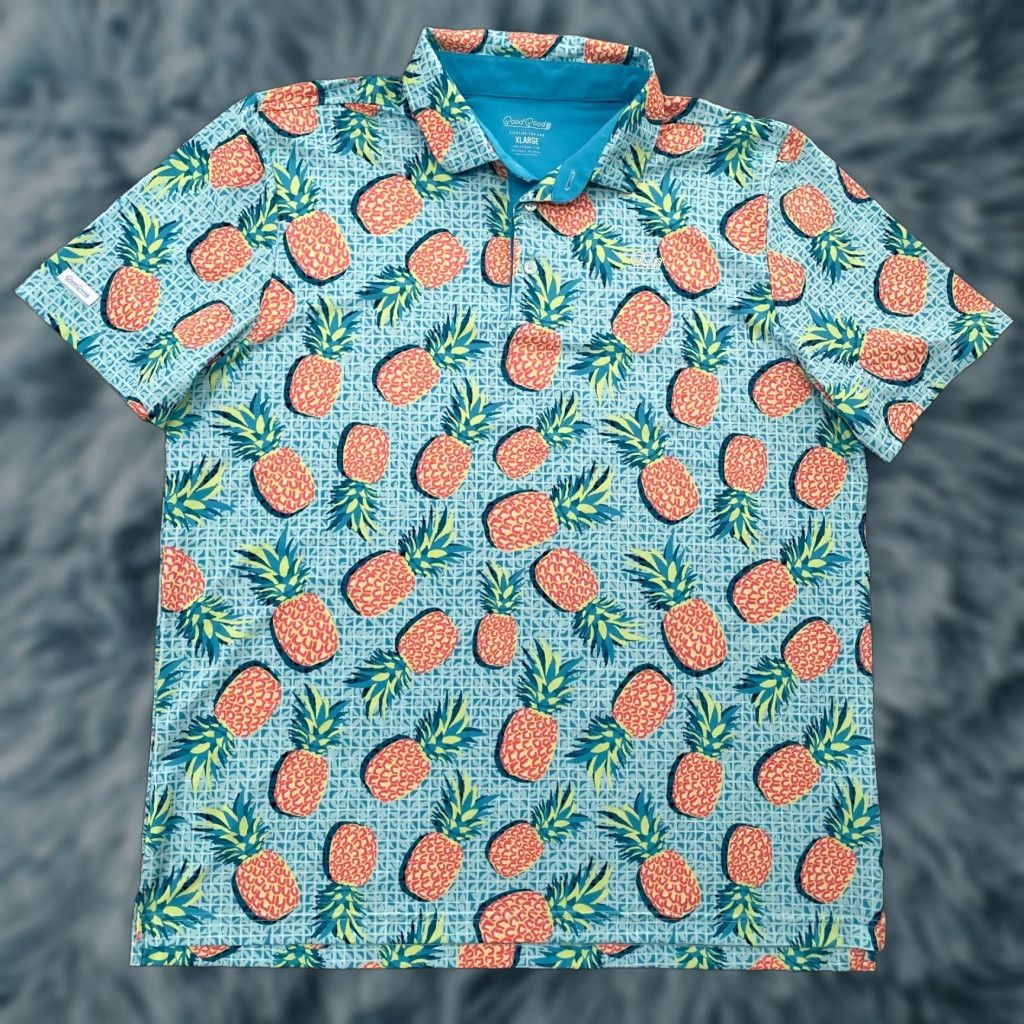 Vintage Good Good Polo Shirt Mens XL Blue Pineapple Geometric Hawaiian Performance Golf Shirt Size US XL / EU 56 / 4 - 1 Thumbnail