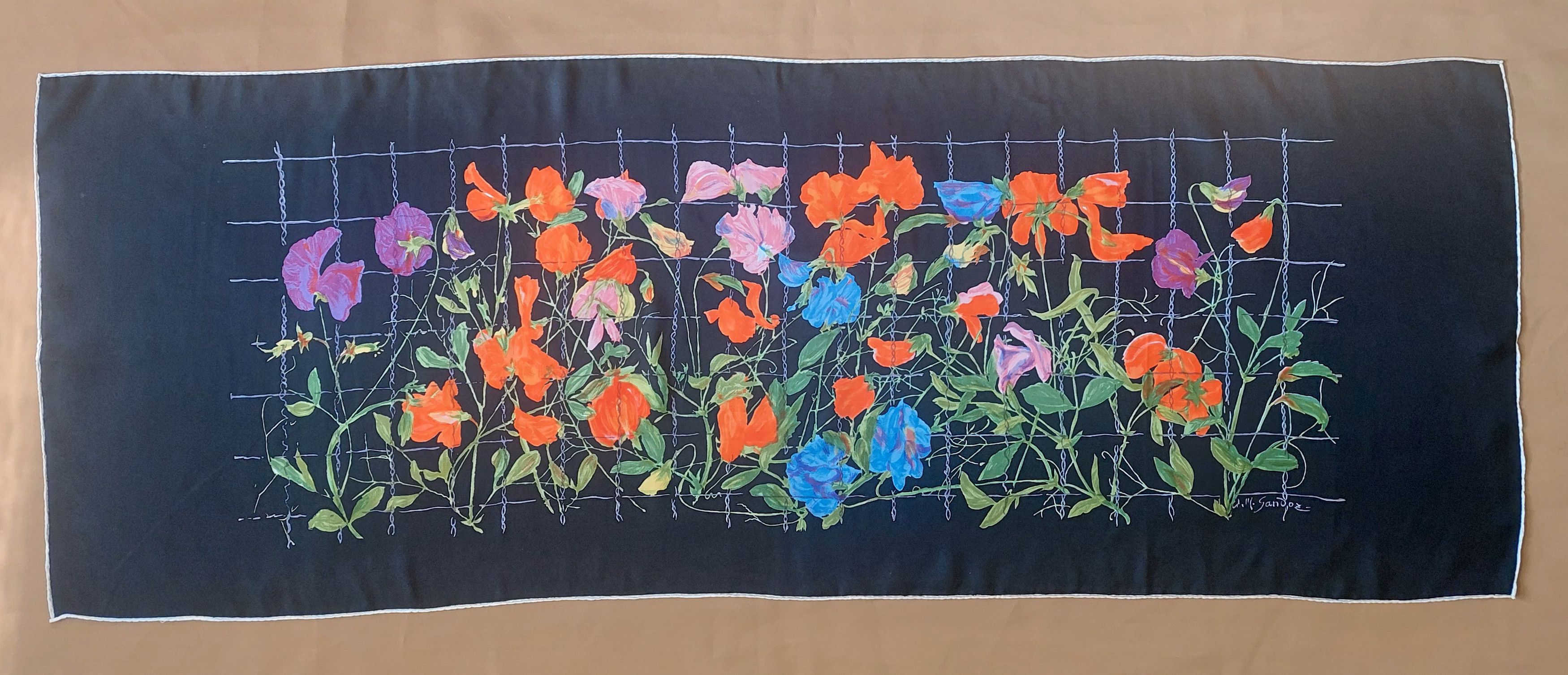 Other Vintage Edouard Marcel Sandoz Black Silk Scarf Floral Print Size ONE SIZE - 1 Thumbnail