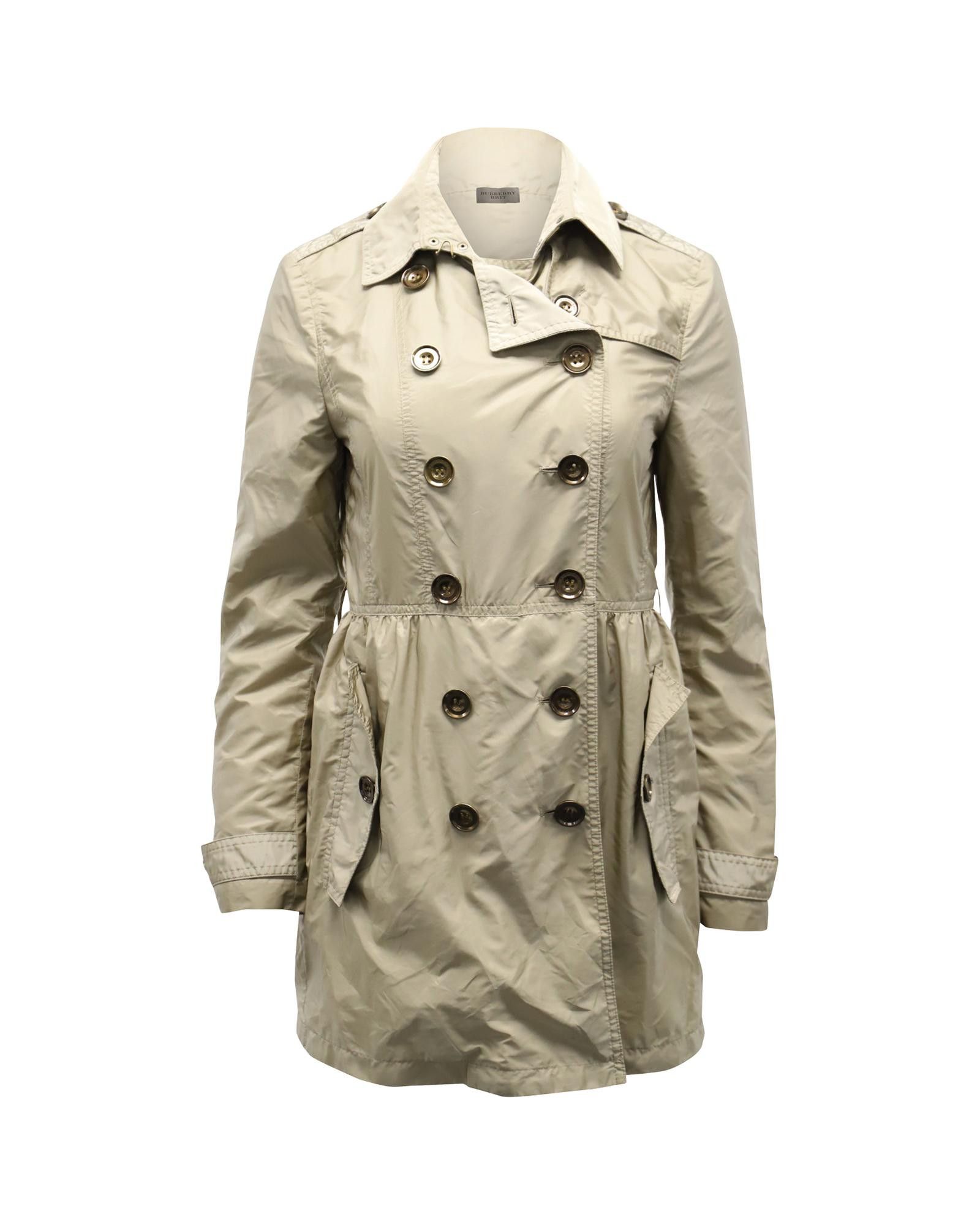 image of Burberry Double-Breasted Beige Cotton Trench Coat With Long Sleeves And Practical Pockets, Women's 