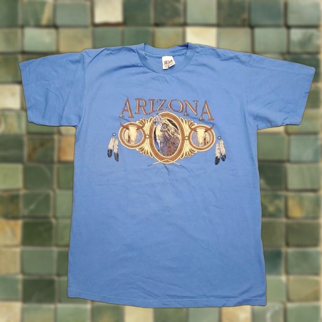 Anvil VINTAGE ARIZONA T-SHIRT Mens Large Blue Wolf Native Southwest Graphic Tee 90s Size US L / EU 52-54 / 3 - 1 Thumbnail