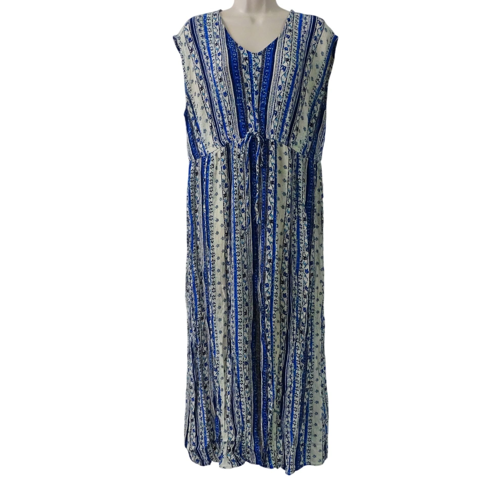 Forever 21 Forever 21 Women Blue Boho Stripe Floral Maxi Dress Size 1X Size XL / US 12-14 / IT 48-50 - 1 Thumbnail