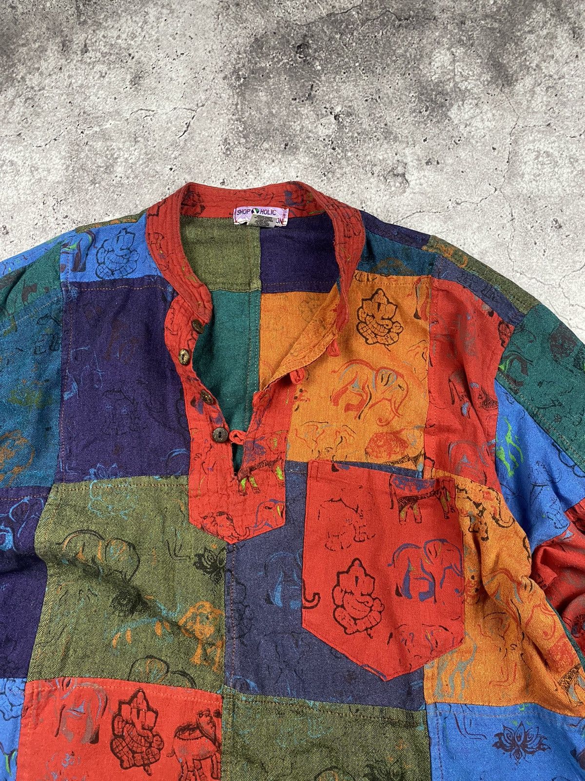 Handmade × Japanese Brand Vintage 90s Nepal Handmade Painted TieDye Long Sleeves Shirt Size 3XL / US 20-22 - 2 Thumbnail