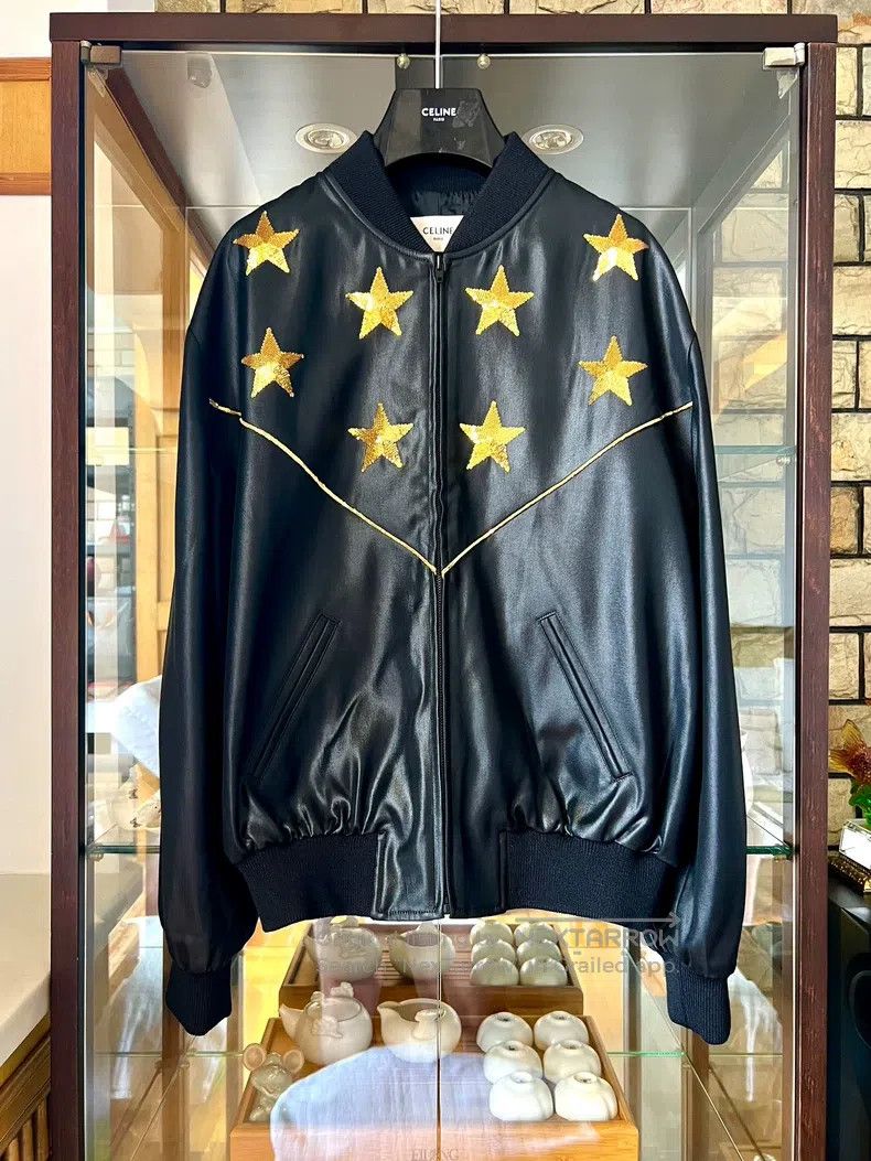 Celine CELINE Black Wax Star Scale Spikes Baseball Jacket, Outerw Size US S / EU 44-46 / 1 - 1 Thumbnail