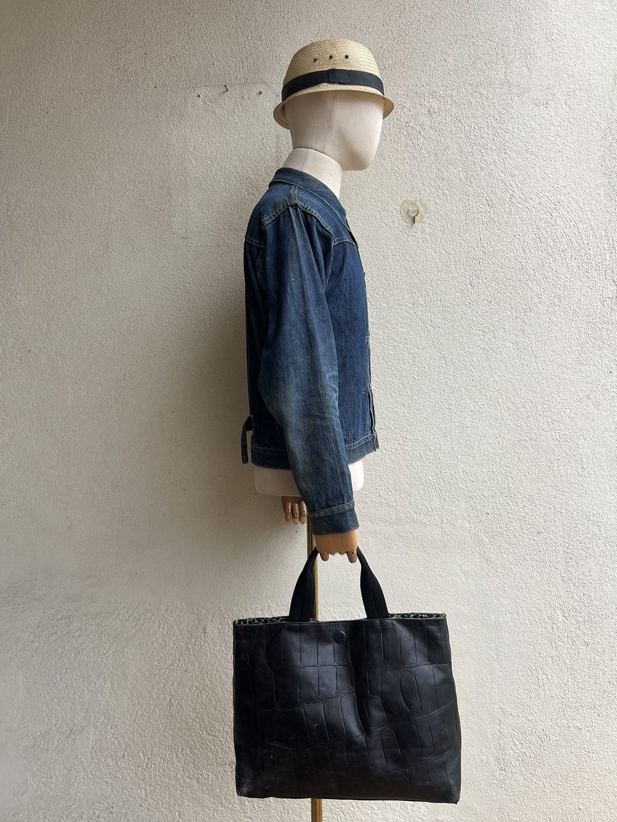 Leather Vintage PLINIO Visona Scratches Patina Croc Leather Tote Bag Size ONE SIZE - 3 Thumbnail