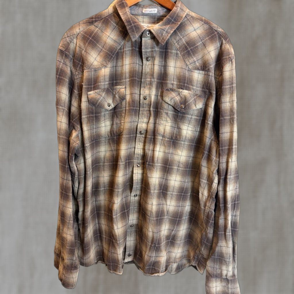 Cody James Cody James Mens 2XL Long Sleeve Pearl Snap Flannel Brown Plaid Shirt Cotton Size US XXL / EU 58 / 5 - 1 Thumbnail
