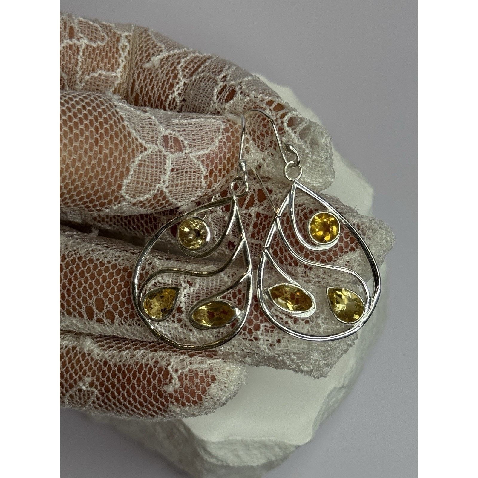 Jewelry 925 STERLING SILVER CITRINE EARRINGS LENGTH 1.8 INCH Size ONE SIZE - 5 Thumbnail