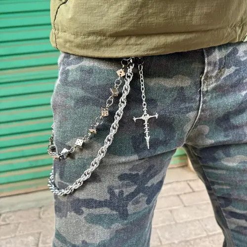 Jewelry Silver Men's Chain Wallet Chain Accessory with Cross Pendant Size ONE SIZE - 4 Thumbnail