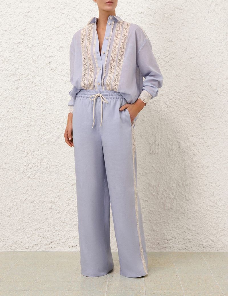 Zimmermann oc11z0126 Everley Lace Trim Shirt in Dusty Blue Size L / US 10 / IT 46 - 7 Thumbnail