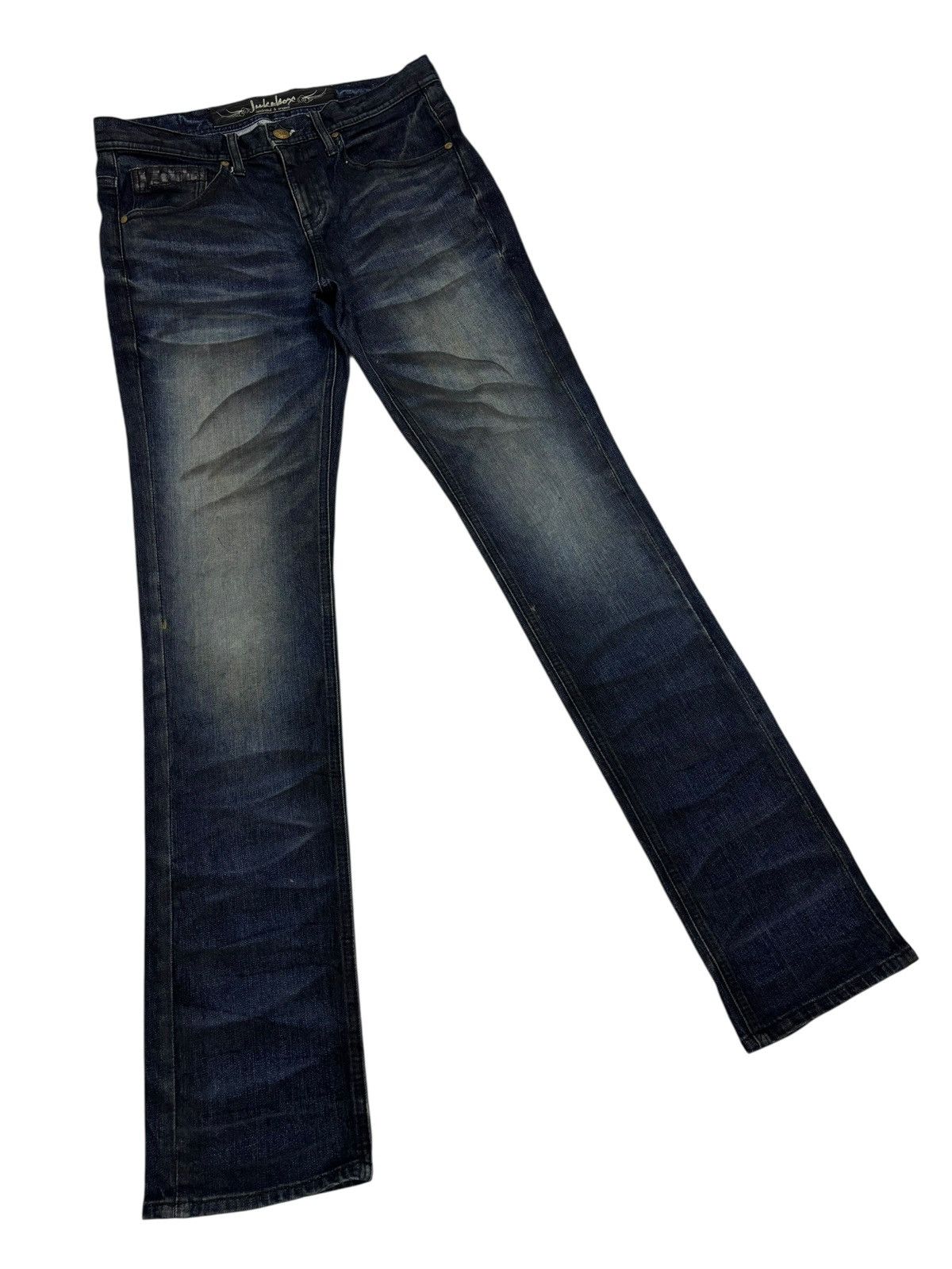 Tornado Mart JAPANESE JUKEBOX WHISKER DARK DISTRESSED DENIM JEANS Size US 31 - 8 Thumbnail