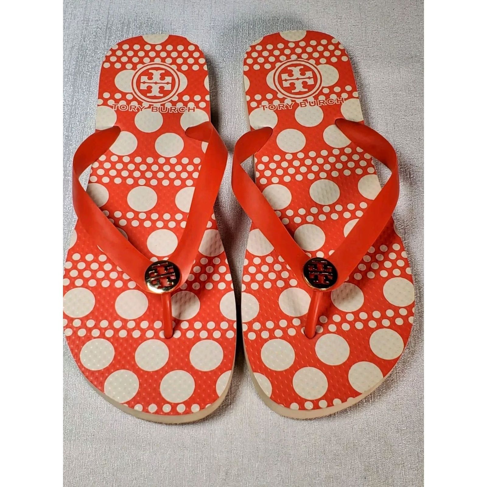 Tory Burch Tory Burch Printed Logo Thin Flip Flops Sandals Coral Red White Women's US 9 M Size US 9 / IT 39 - 6 Thumbnail