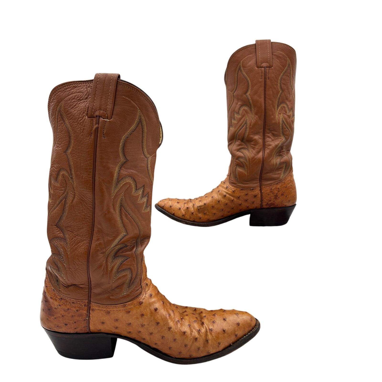 Nocona Boots Vintage 70s Nocona Ostrich Cognac Leather Boots Men's 9D Size US 9 / EU 42 - 1 Thumbnail