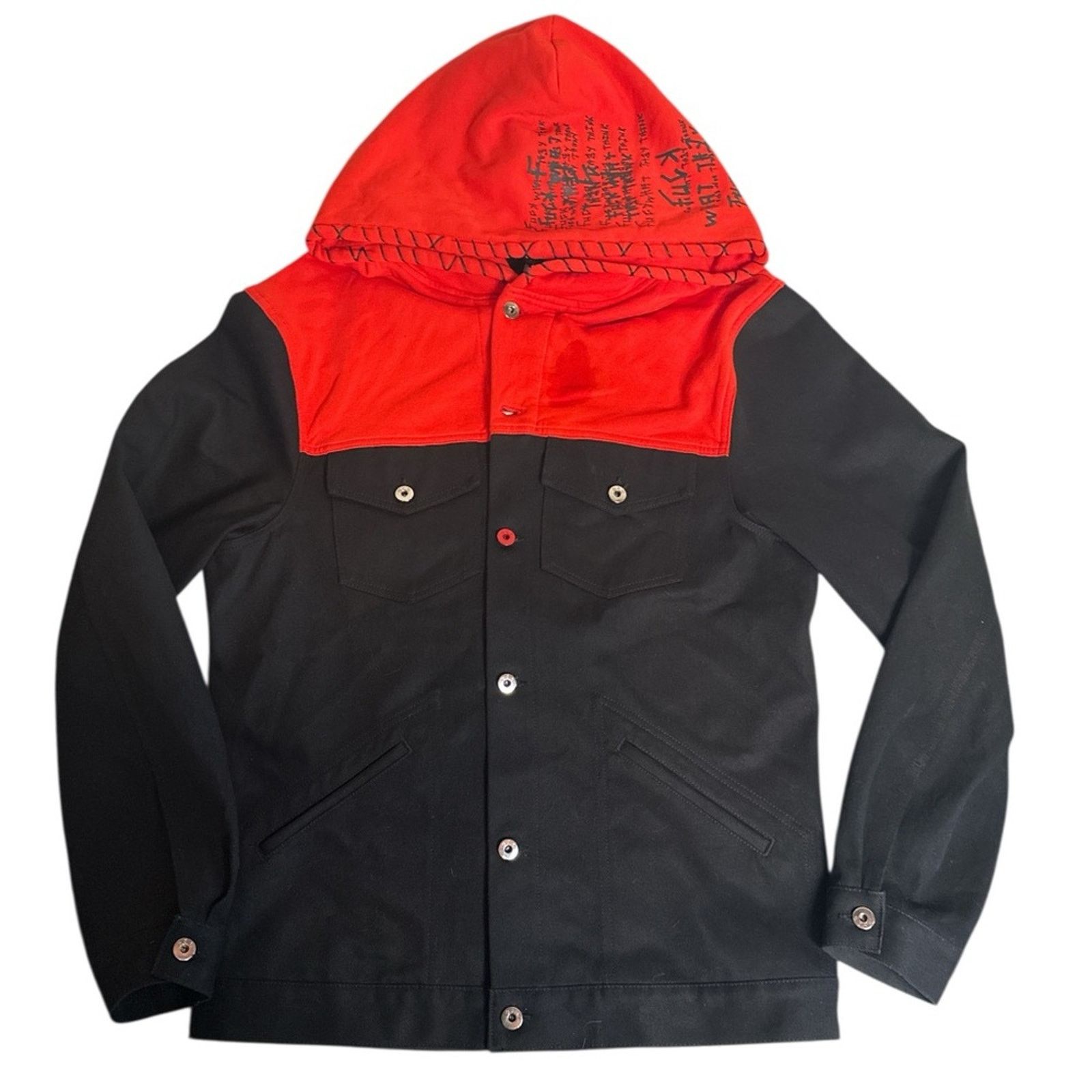 Marc Jacques Burton Rare MJB Hooded Balaclava MP Denim Jacket IT 48 Black / Red Size US M / EU 48-50 / 2 - 16 Thumbnail