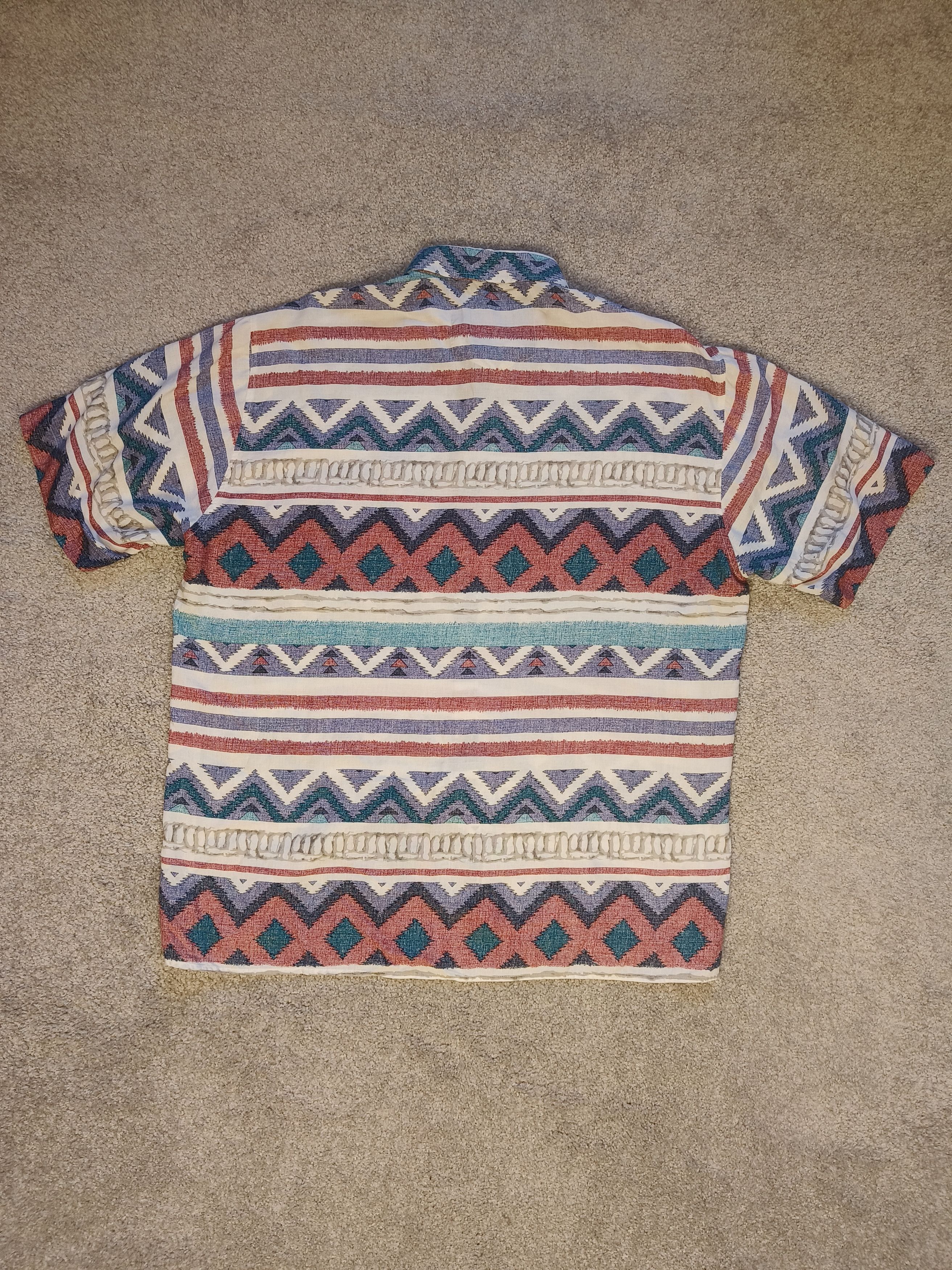Vintage Jean Jaubert Aztec Tribal Print S/S Viscose Linen Shirt Size US L / EU 52-54 / 3 - 3 Thumbnail