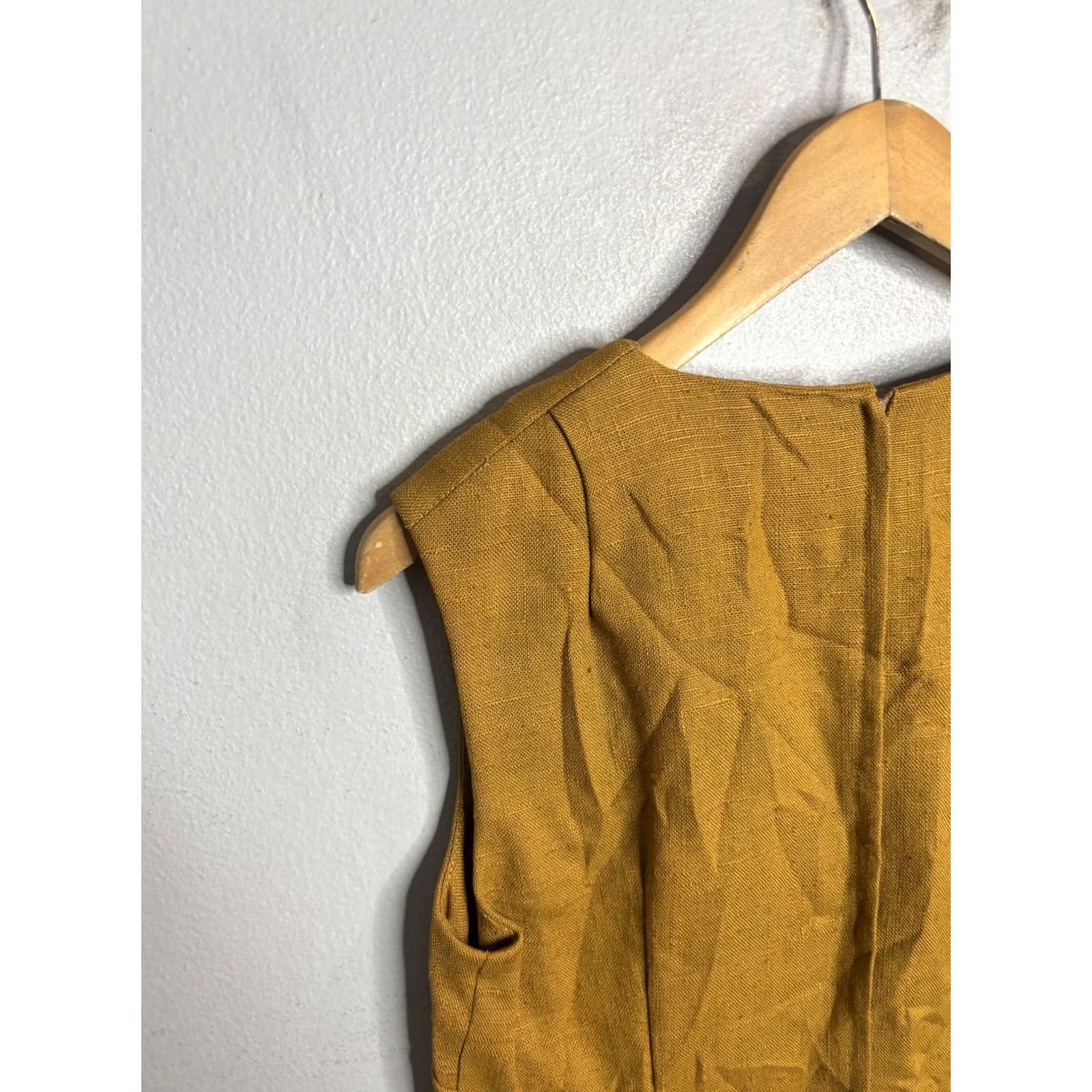 Vintage VTG 80s Talon Zip Dress Womens M Mustard Yellow Sleeveless Shift Linen Look Size M / US 6-8 / IT 42-44 - 4 Thumbnail