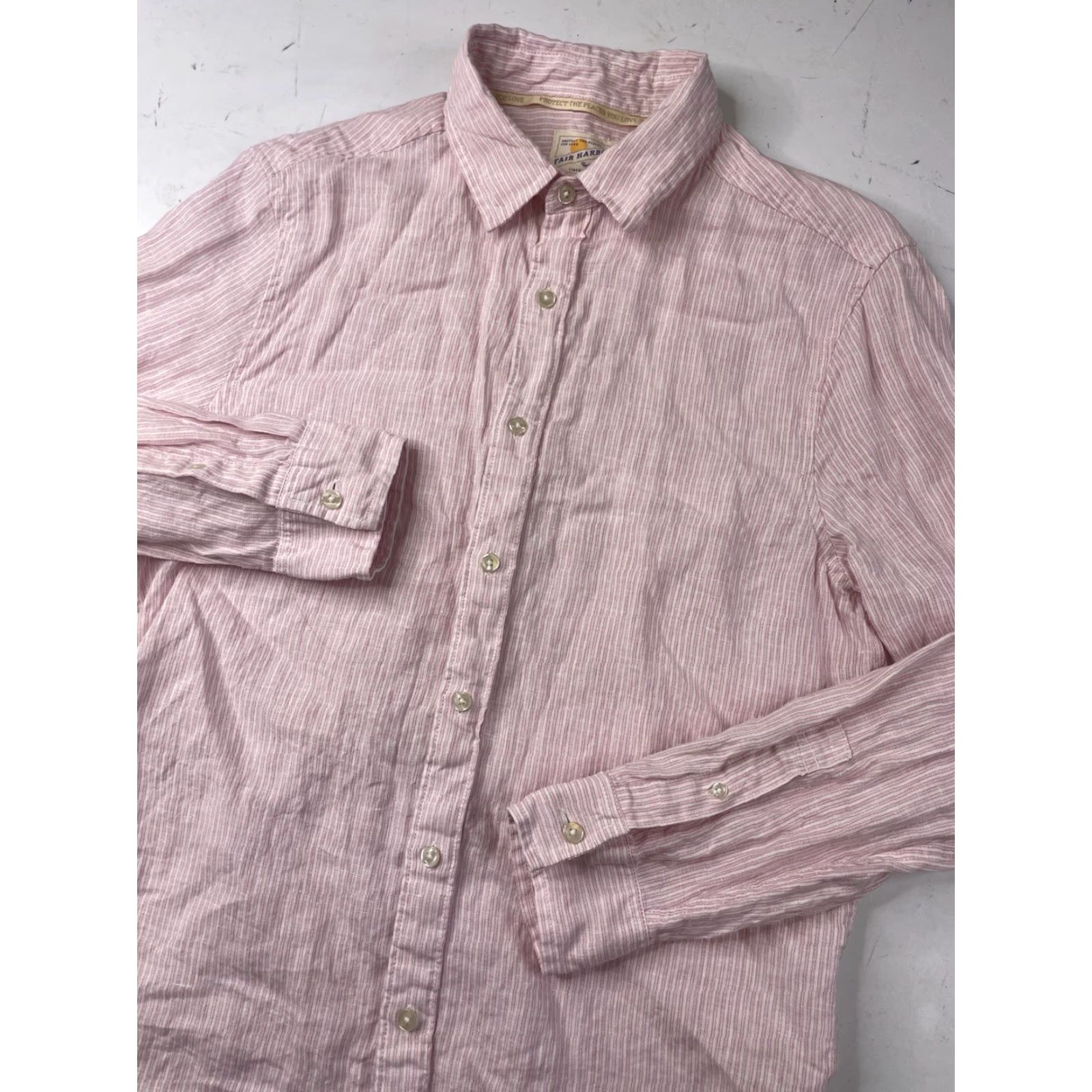 Vintage Fair Harbor Shirt Mens Small Pink White Striped Linen Button-Up Long Sleeve Casual Travel Breathable Heritage Collection Size US S / EU 44-46 / 1 - 2 Thumbnail