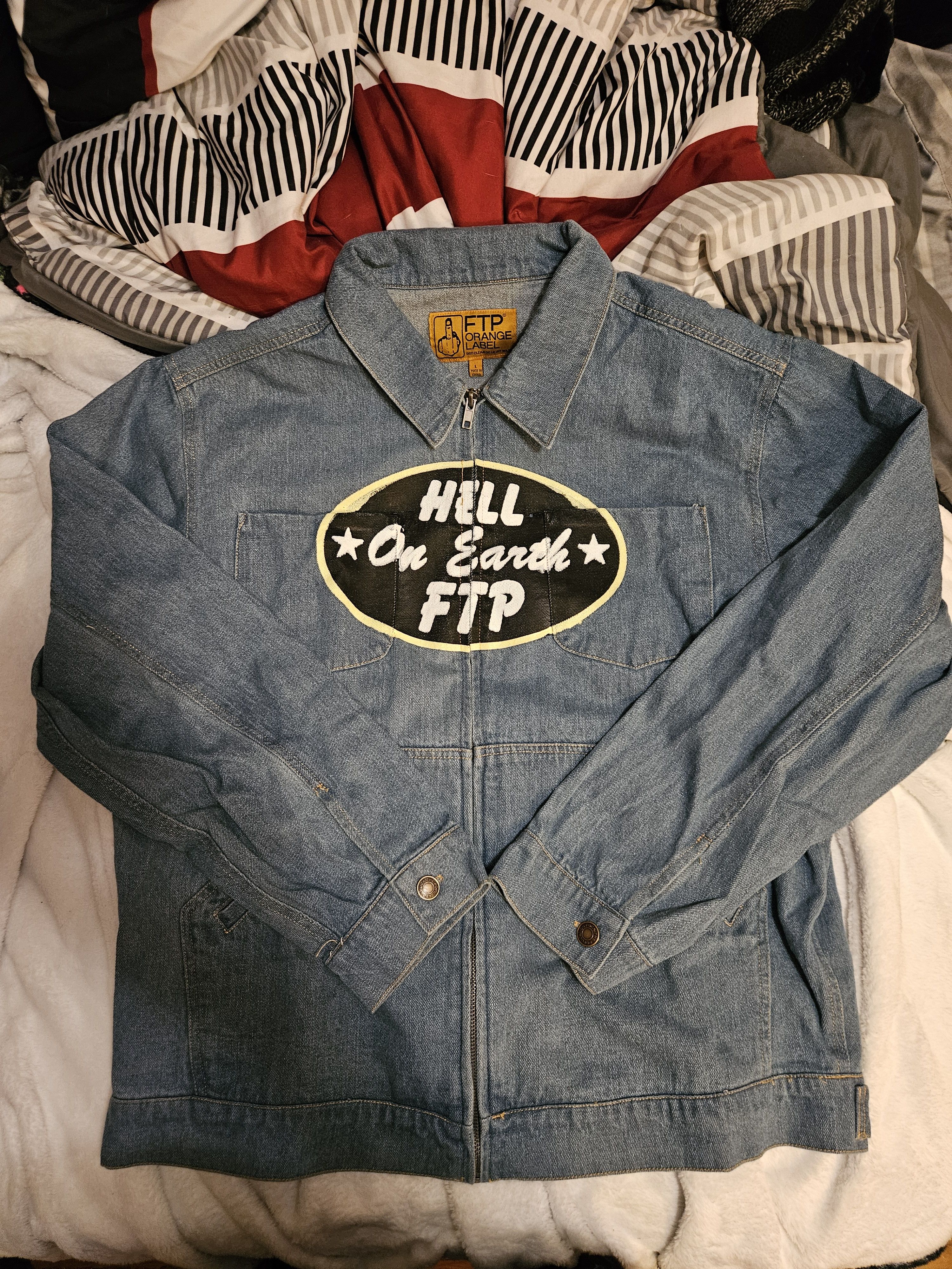 image of Fuck The Population Ftp Hell On Earth Denim in Blue, Men's (Size Large)