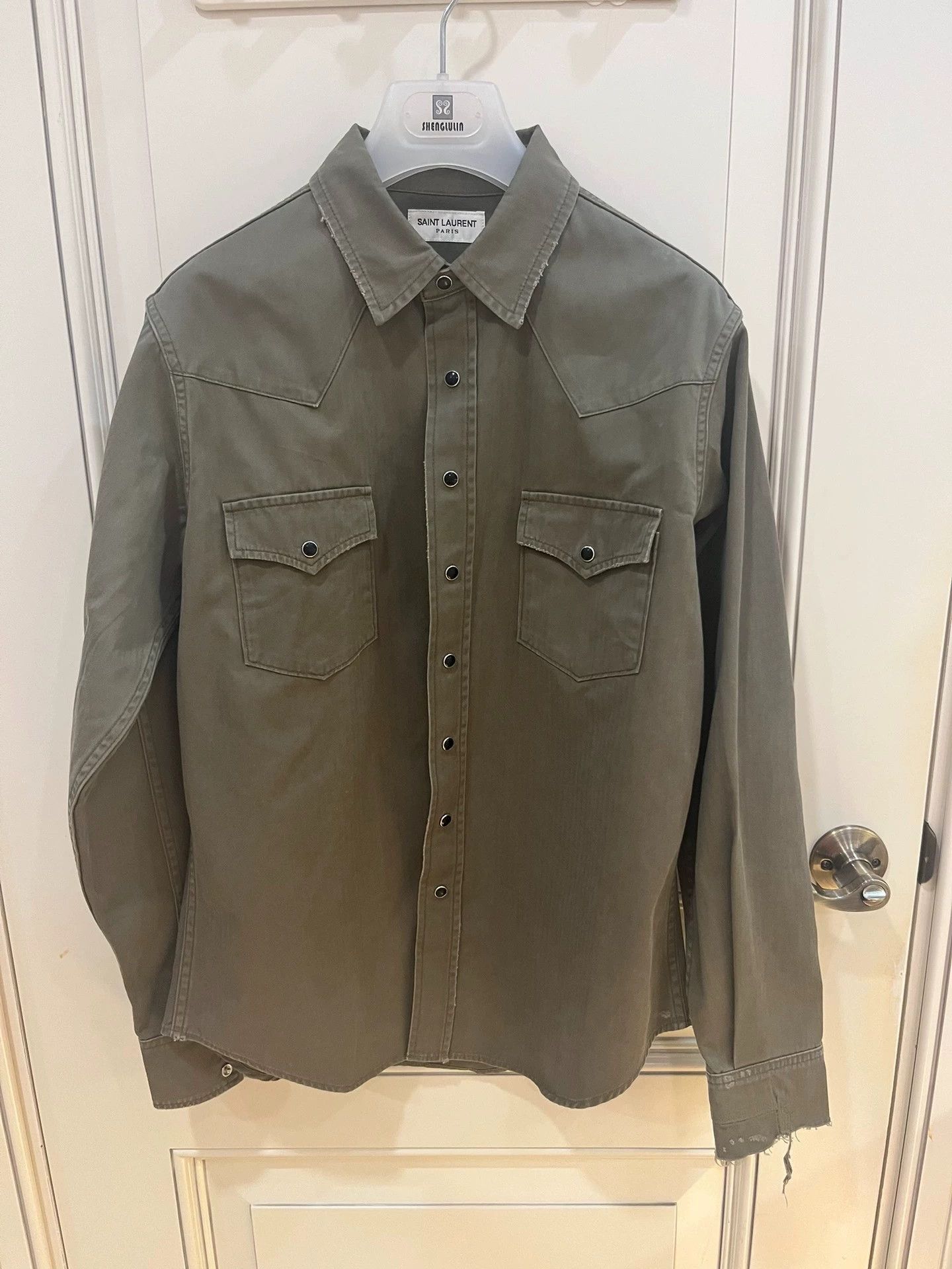 Saint Laurent Paris Saint Laurent Paris Pickled vegetable green western denim shirt Size US M / EU 48-50 / 2 - 1 Thumbnail