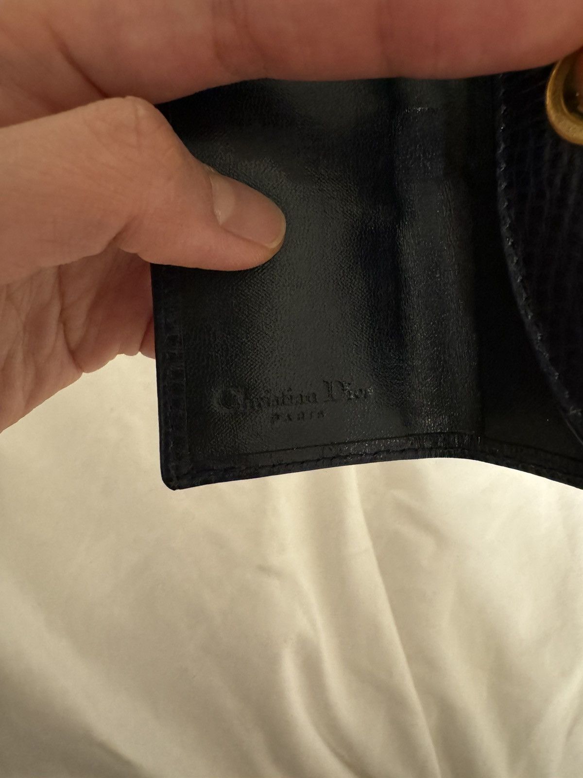 Dior Navy Leather Logo Ring Key Case Card Holder