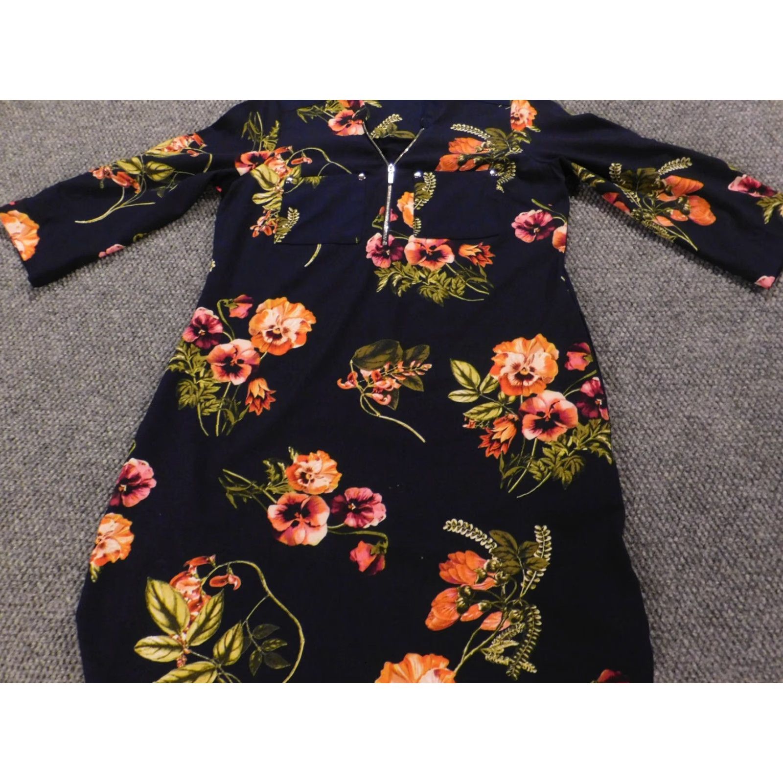 Vintage New York & Company Womens Dress XS Blue Floral A-Line Zip Stretch Midi Sleeveless Mock Neck Bell Sleeve Crochet Lined Polyester Rayon Vintage No Size XS / US 0-2 / IT 36-38 - 2 Thumbnail