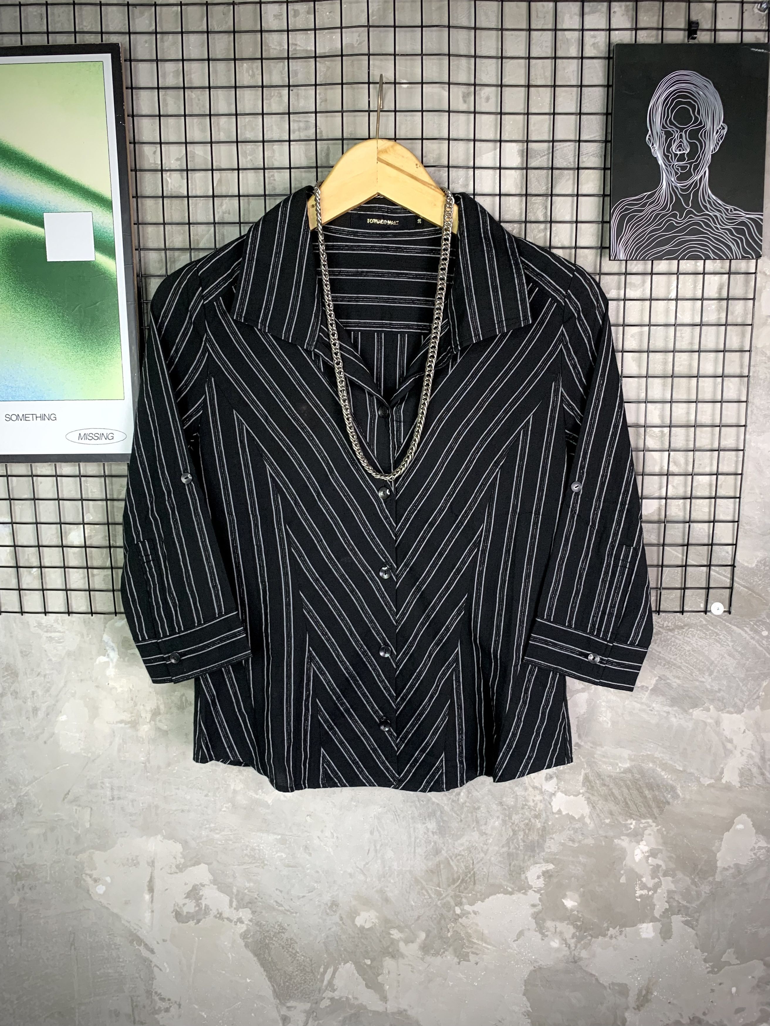 Tornado Mart Y2K Tornado Mart Asymmetric Pinstripe Button Up Cyber Size S / US 4 / IT 40 - 1 Thumbnail