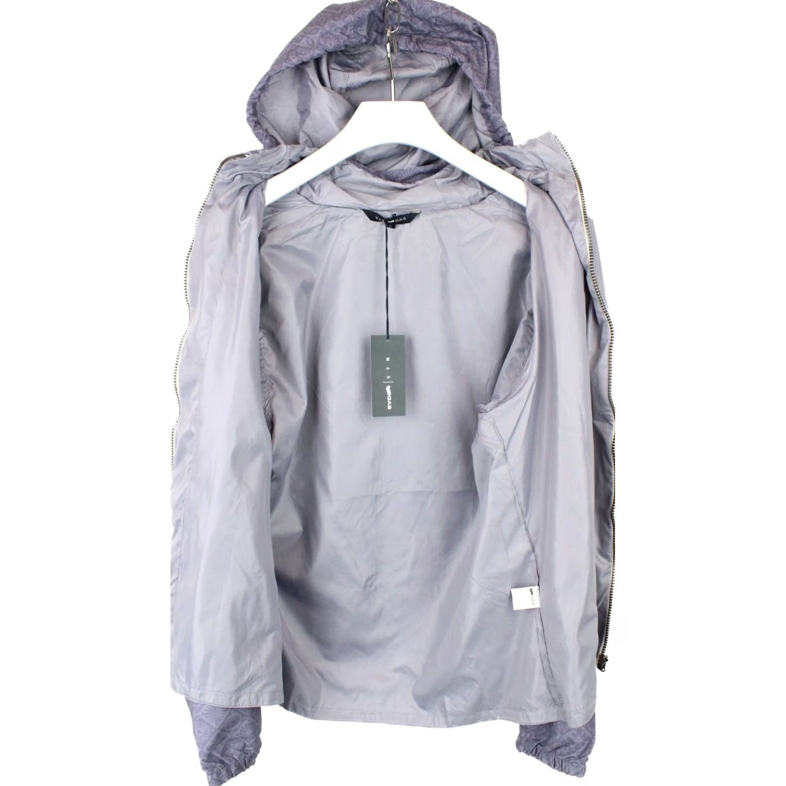 GAS GAS Jacket Mens LARGE Thin Lightweight Hidden Hood Patterned Grey Purple Jacket Size US L / EU 52-54 / 3 - 4 Thumbnail