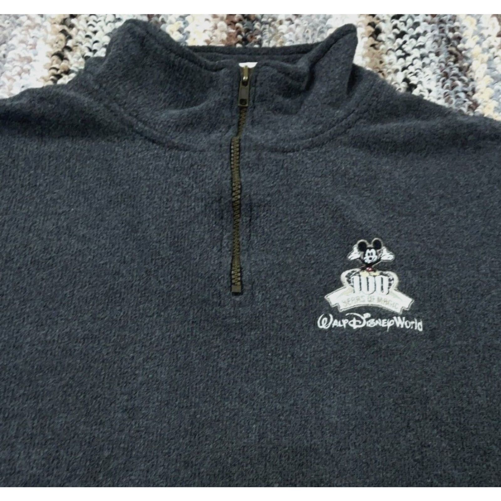 Disney VINTAGE Disney Mickey Mouse Disney Sweater Men XL Gray Fleece Pullover 1/4 Zip Logo Zipper Embroidered Mock Neck 90s Cartoon Classic USA Mens Size US XL / EU 56 / 4 - 2 Thumbnail