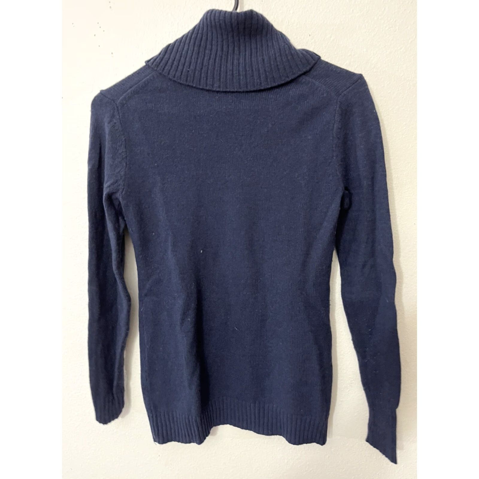 Gap GAP Women's Pullover Solid Turtleneck Sweater XS Navy Blue Cotton Ribbed Womens Size XS / US 0-2 / IT 36-38 - 3 Thumbnail