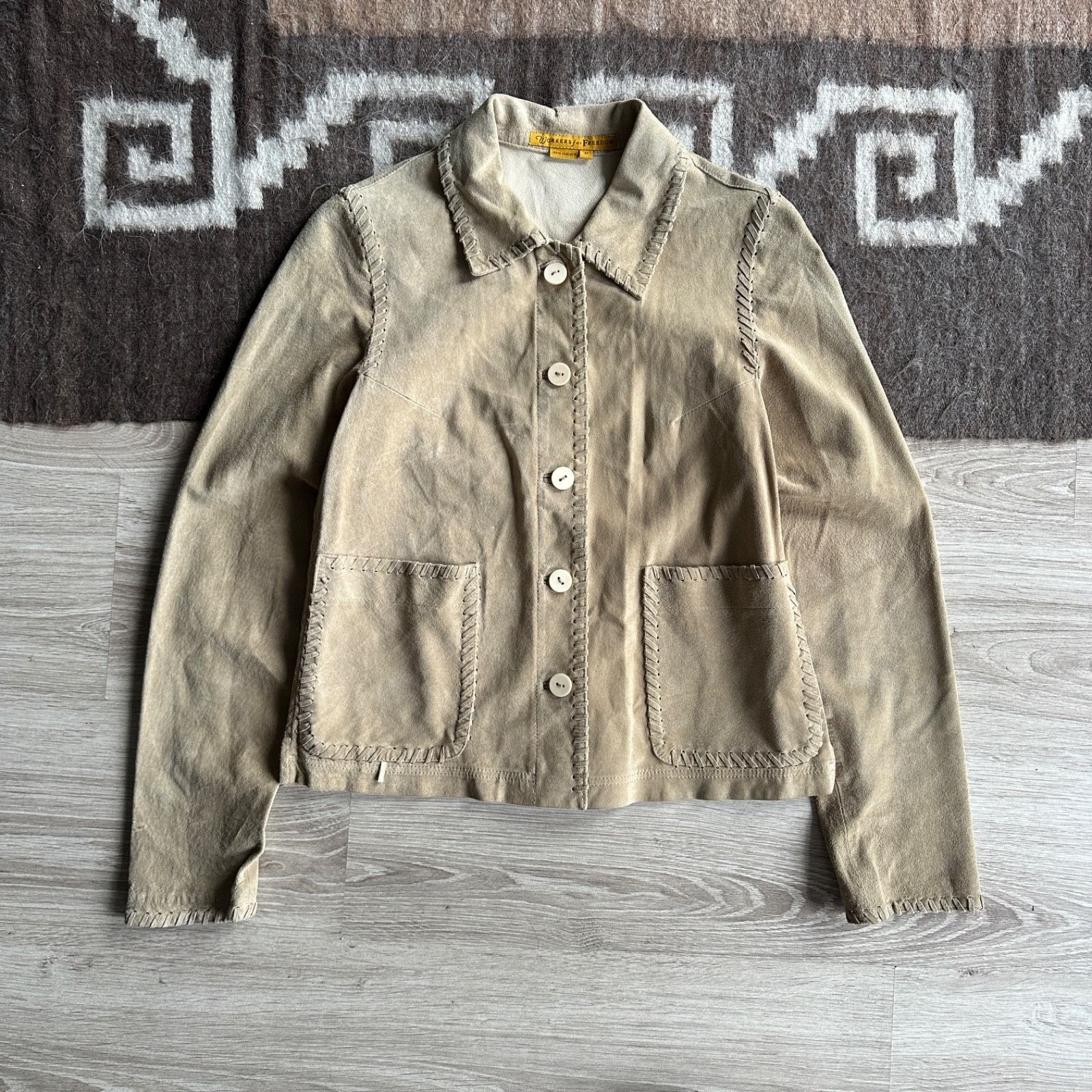 Leather Workers for Freedom Suede Leather Whipstitch Jacket 9433AC Size S / US 4 / IT 40 - 1 Thumbnail