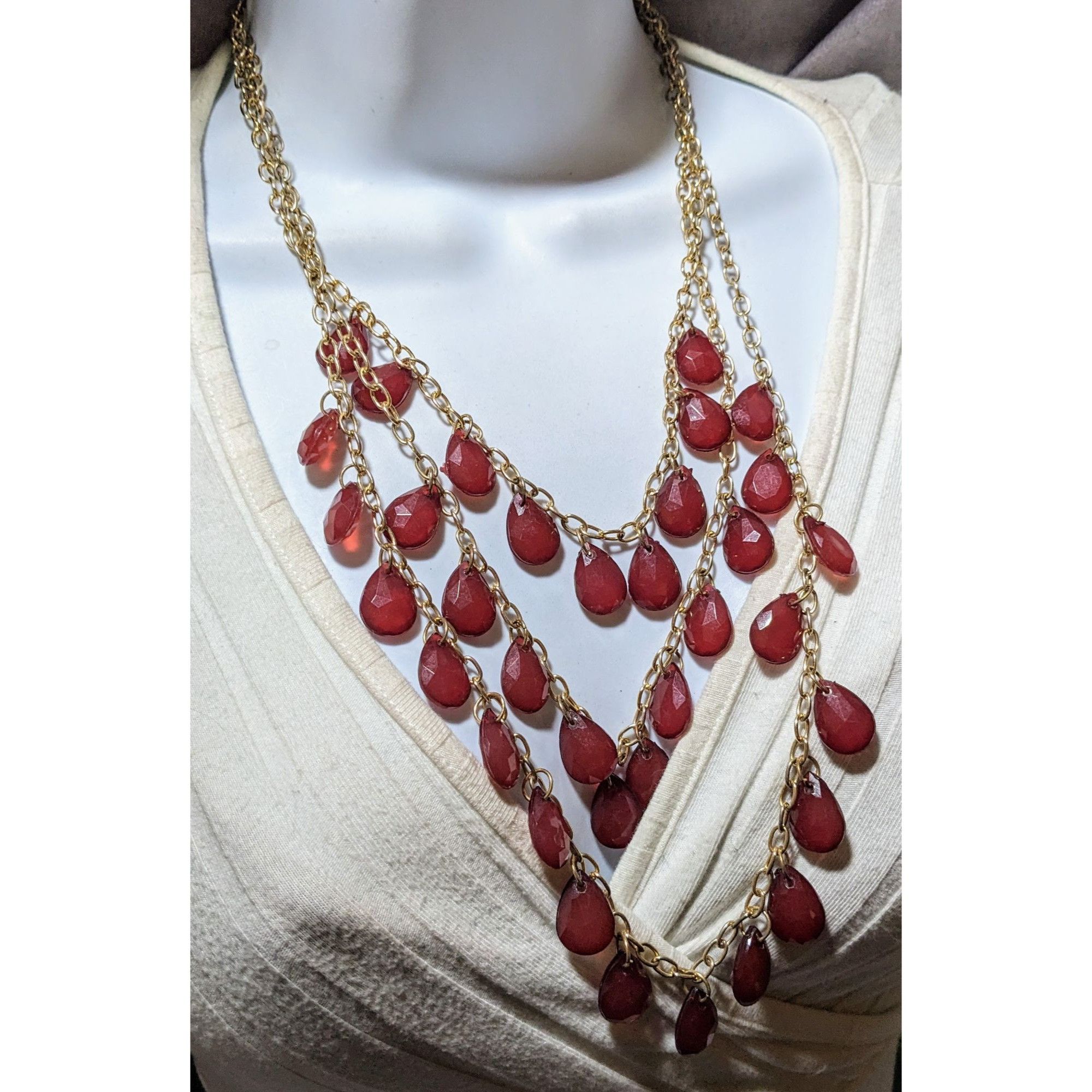 Other Retro Cranberry Gold Multilayer Gemmed Necklace Size ONE SIZE - 6 Thumbnail