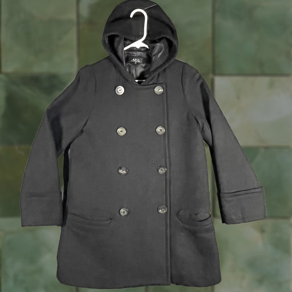 A.P.C. A.P.C. Coat Womens 36 Black Wool Cashmere Hooded Pea Coat Lined Poland Vintage No Size XS / US 0-2 / IT 36-38 - 1 Thumbnail