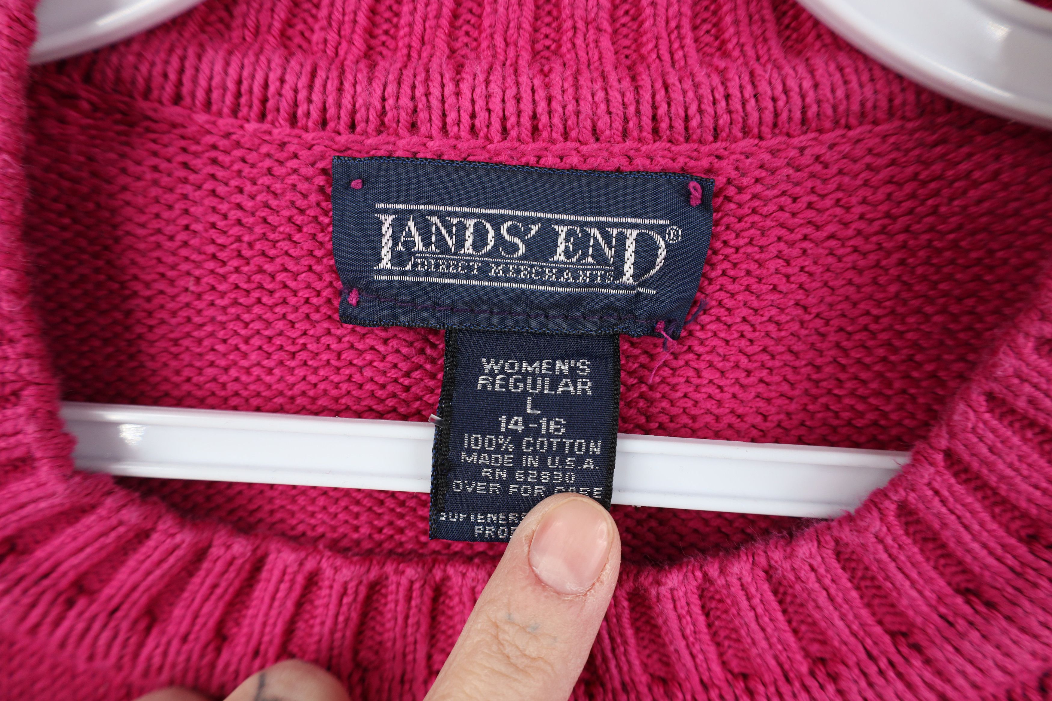 Vintage 90s Lands End Cotton Ribbed Knit Sweater Pink USA