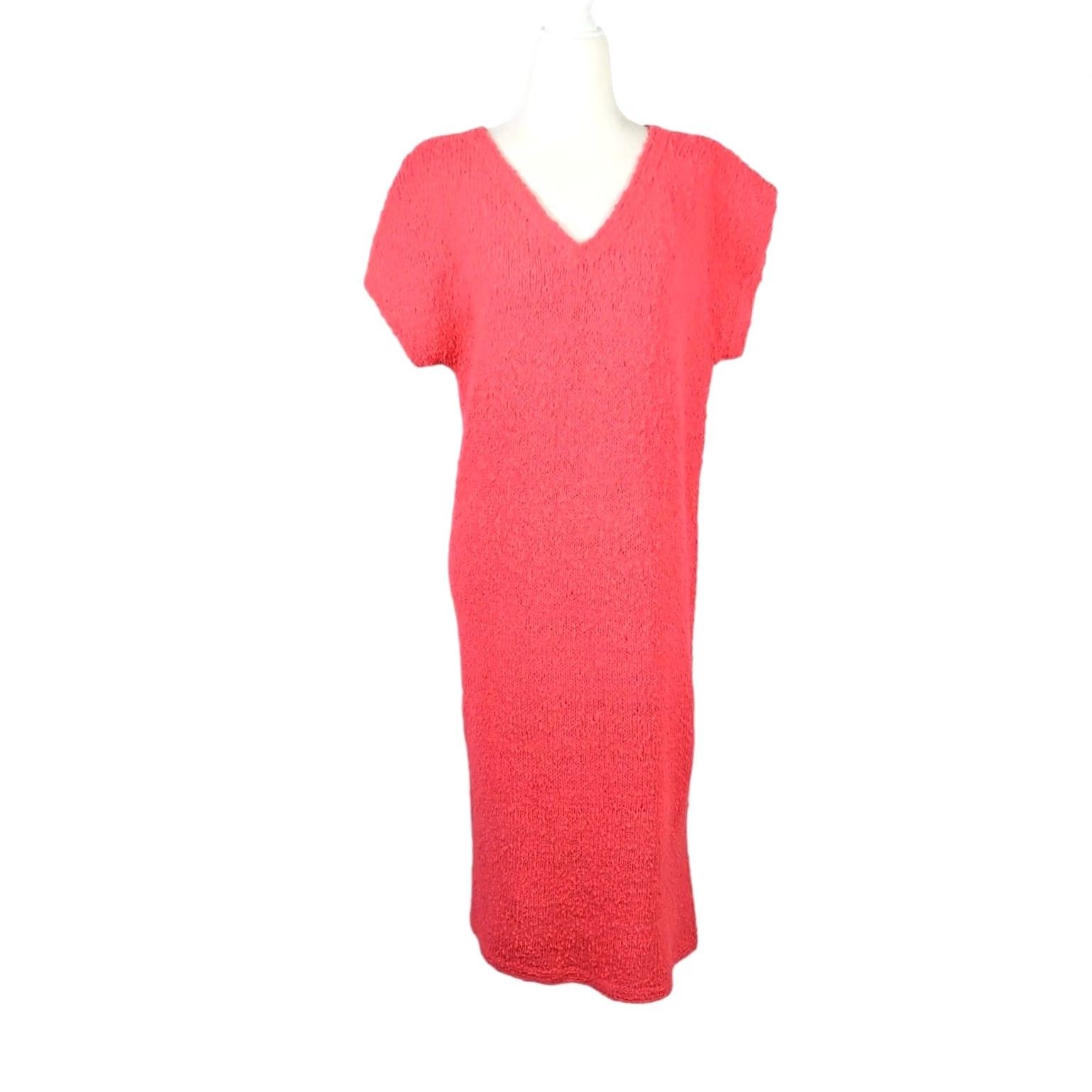 Pinko VINTAGE 70s pink knit sheath midi T-shirt dress M Women Short Sleeve V-Neck Size M / US 6-8 / IT 42-44 - 2 Thumbnail