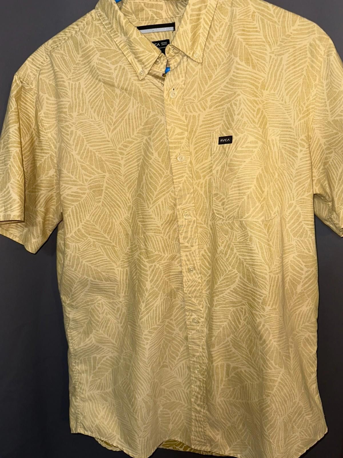 RVCA RVCA Button-Up | Size Large Light Yellow Leaf Shirt Slim Fit Size US L / EU 52-54 / 3 - 5 Thumbnail